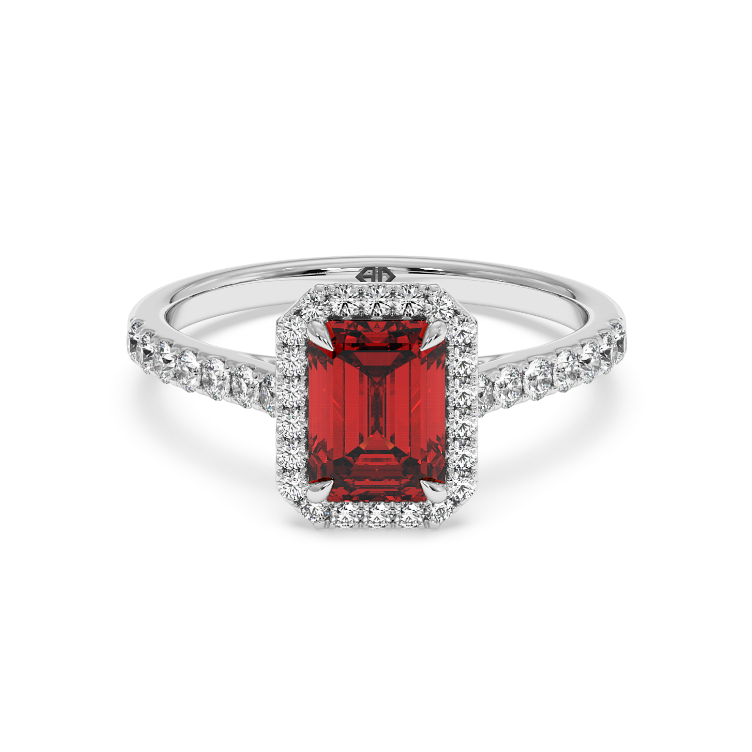 18K White Gold Marilyn Diamond Shoulder Hidden Halo Halo Diamond Engagement Ring