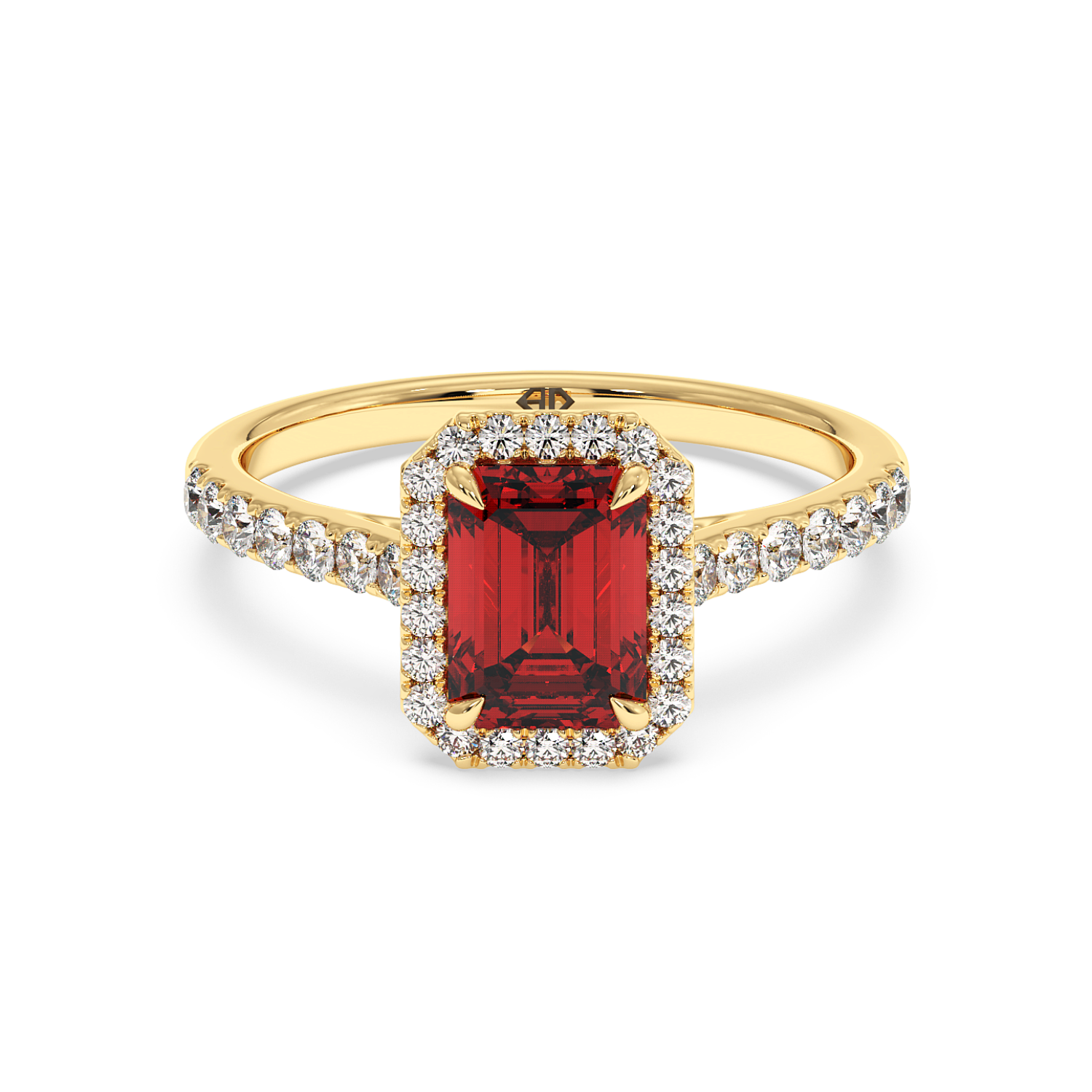 18K Yellow Gold Marilyn Diamond Shoulder Hidden Halo Halo Diamond Engagement Ring