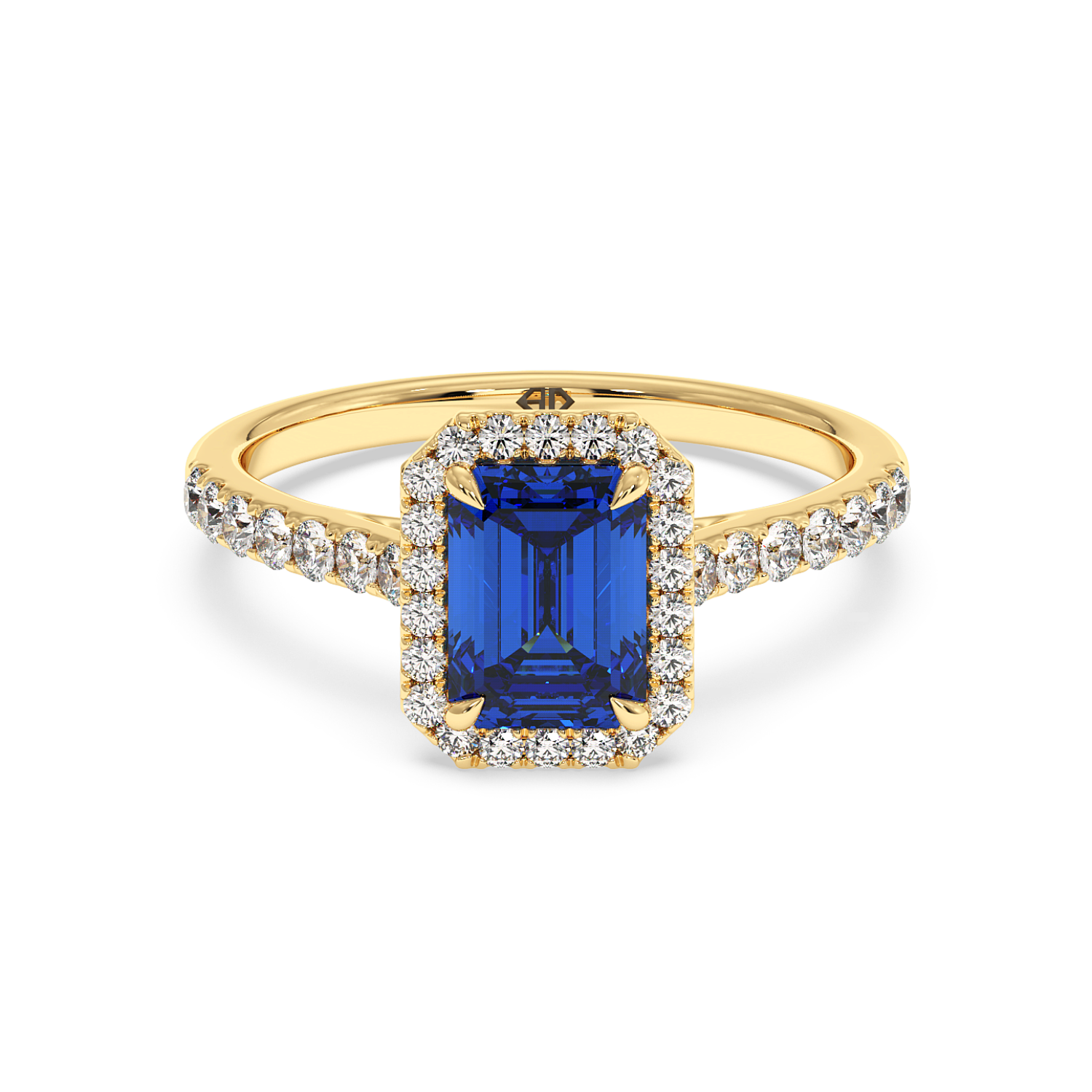 18K Yellow Gold Marilyn Diamond Shoulder Hidden Halo Halo Diamond Engagement Ring