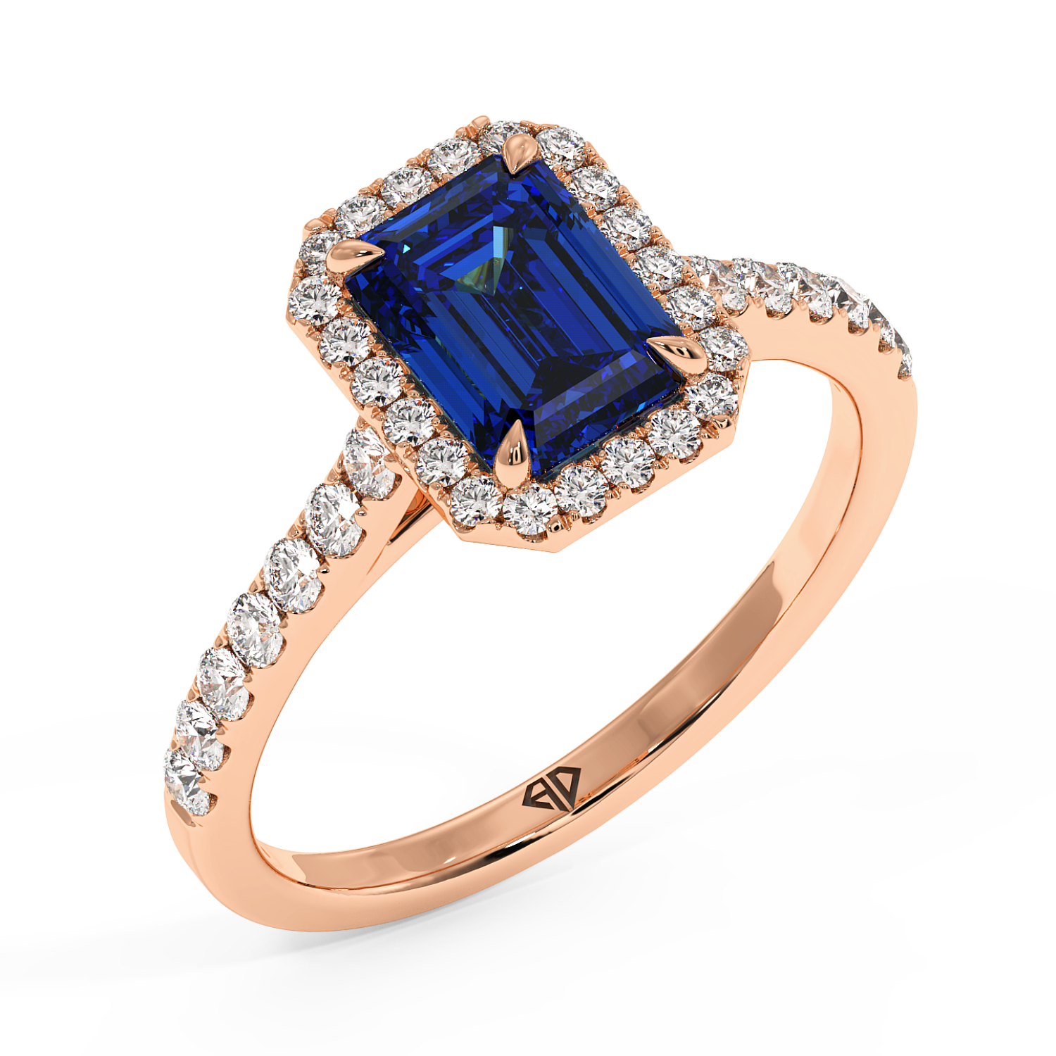 18K Rose Gold Marilyn Diamond Shoulder Hidden Halo Halo Diamond Engagement Ring