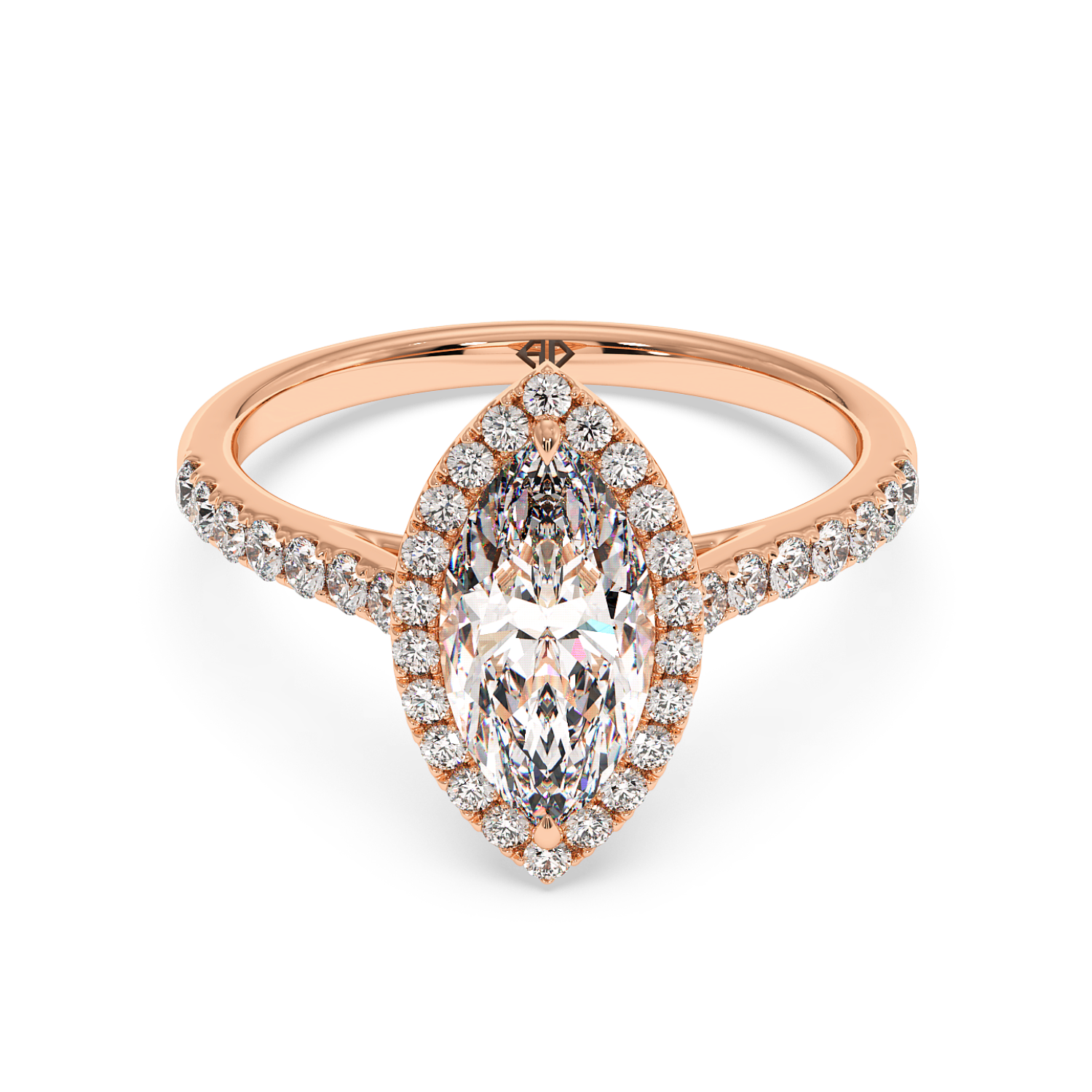 18K Rose Gold Marilyn Diamond Shoulder Hidden Halo Engagement Ring