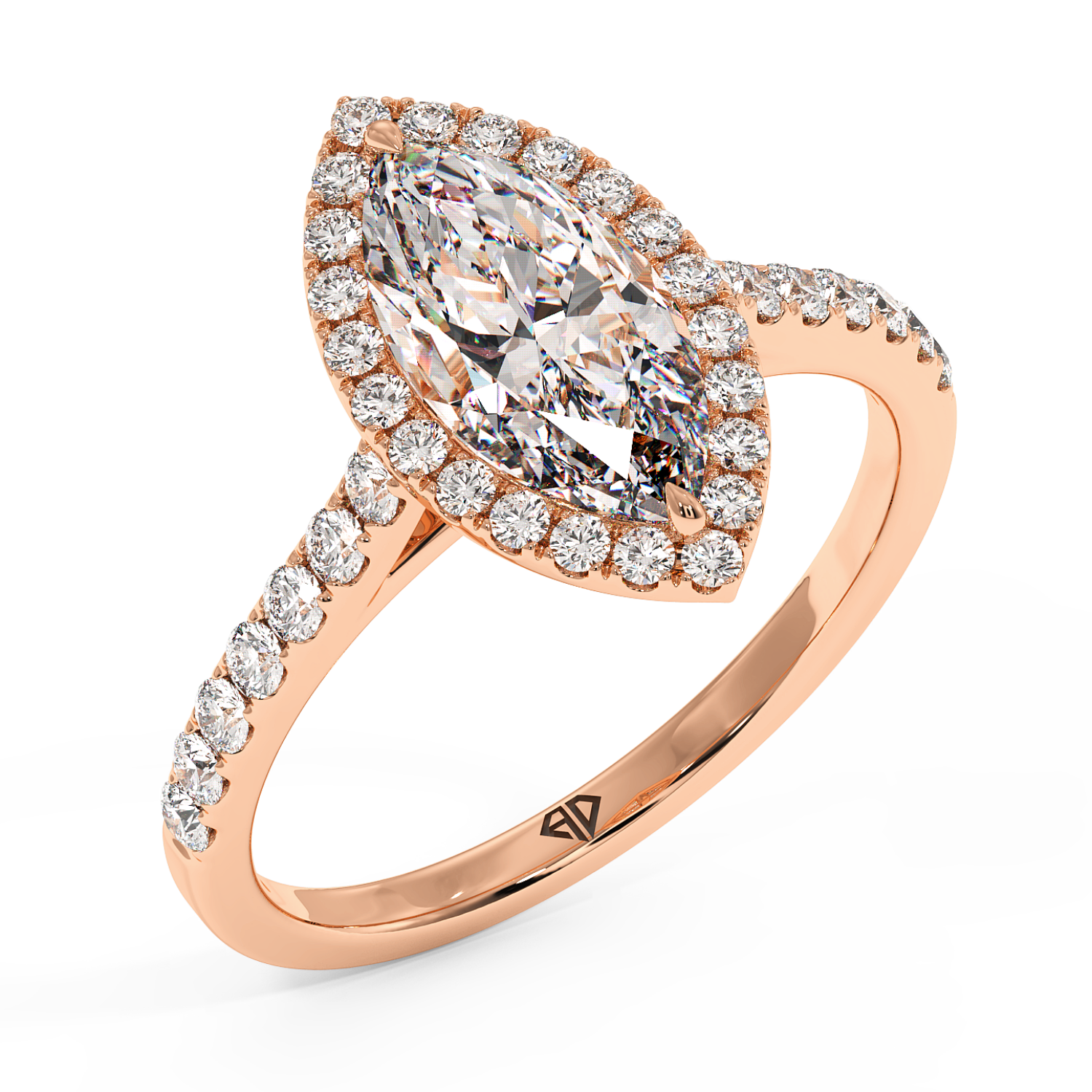 18K Rose Gold Marilyn Diamond Shoulder Hidden Halo Engagement Ring