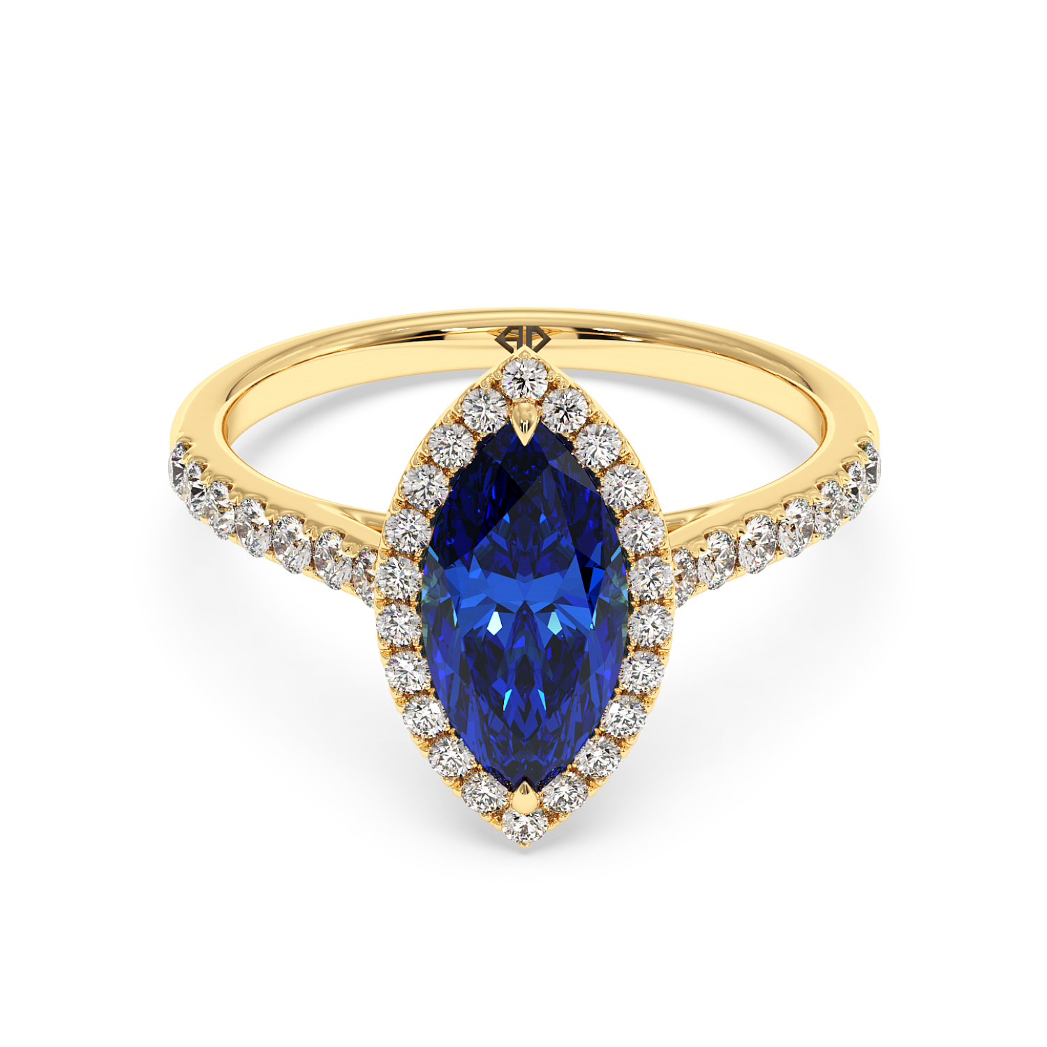 18K Yellow Gold Marilyn Diamond Shoulder Hidden Halo Engagement Ring