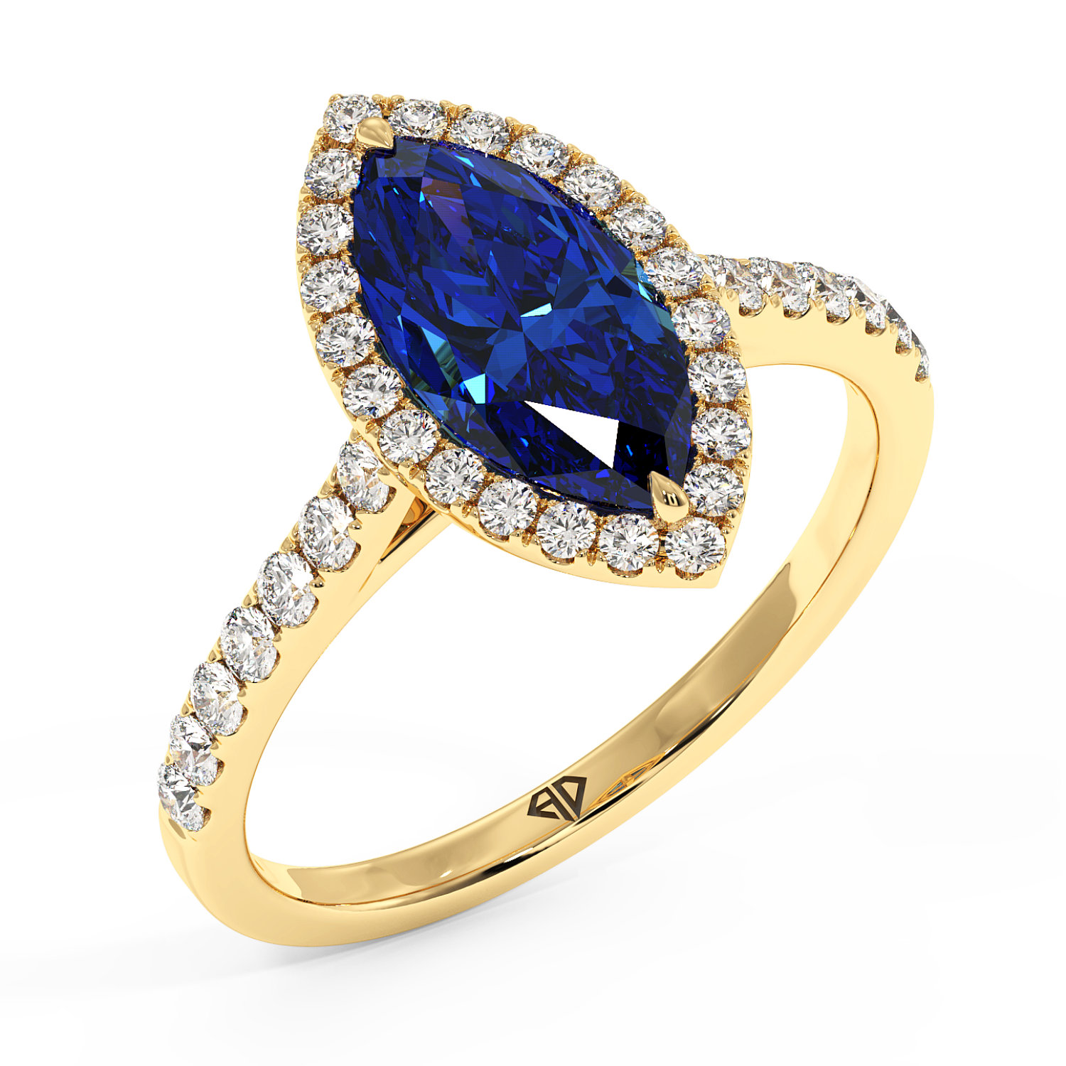 18K Yellow Gold Marilyn Diamond Shoulder Hidden Halo Engagement Ring