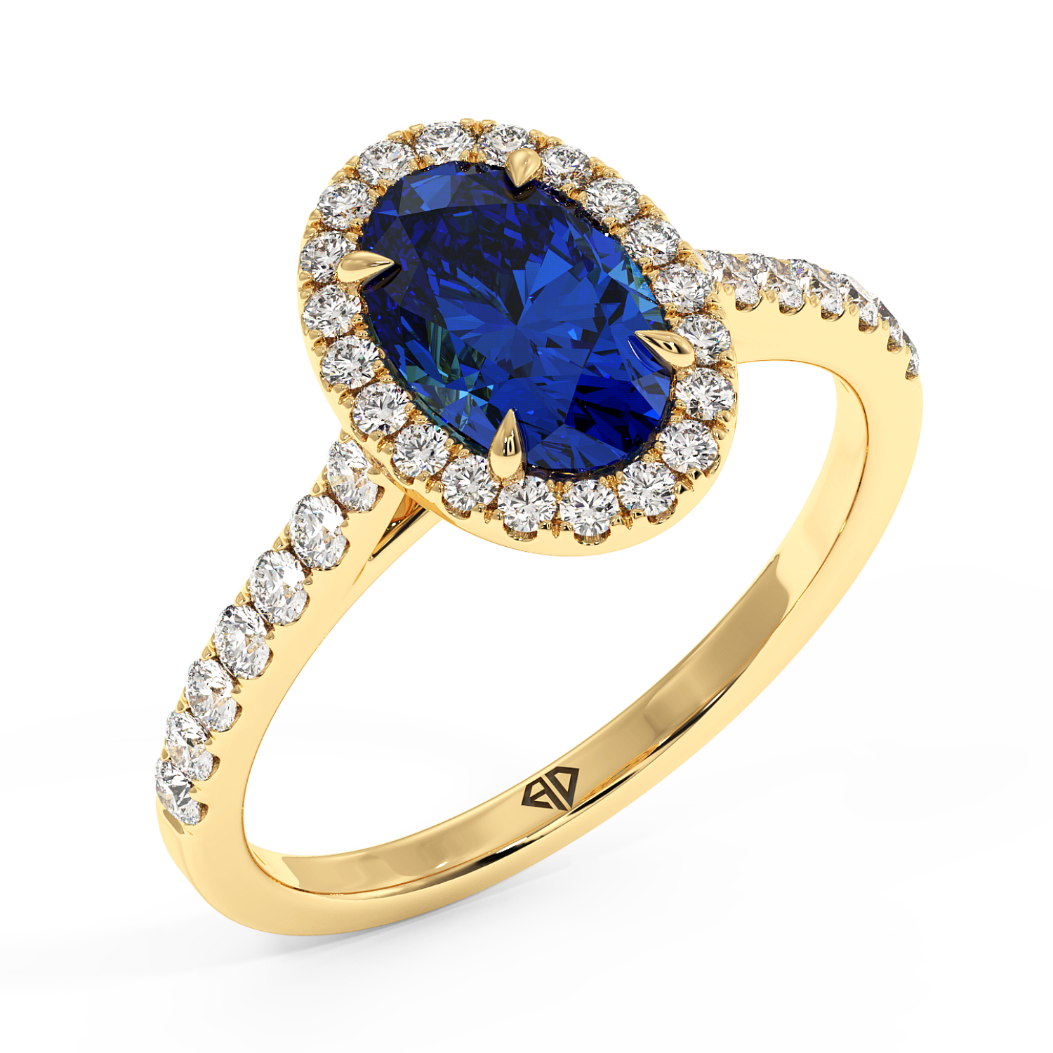 18K Yellow Gold Marilyn Diamond Shoulder Hidden Halo Engagement Ring