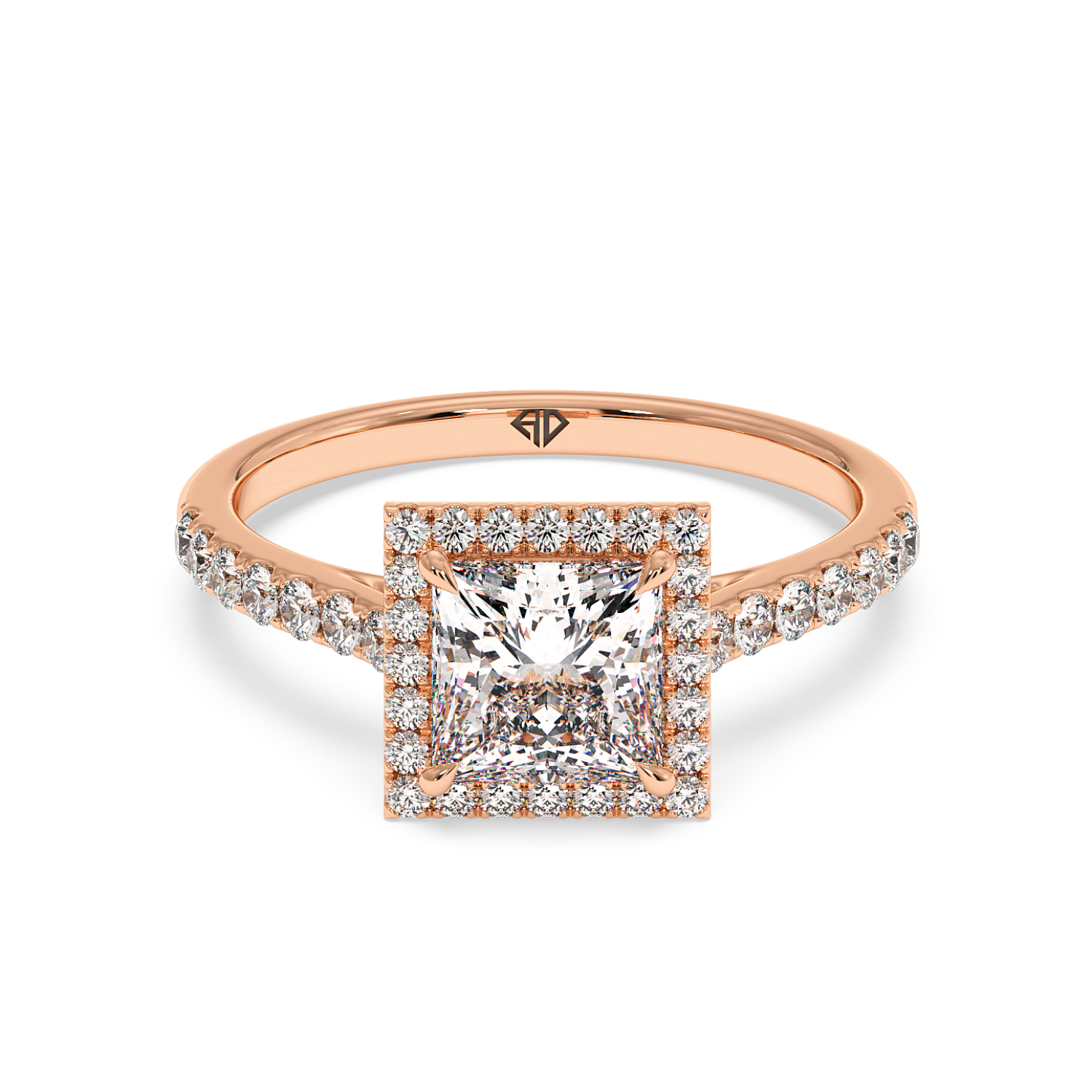 18K Rose Gold Marilyn Diamond Shoulder Hidden Halo Engagement Ring