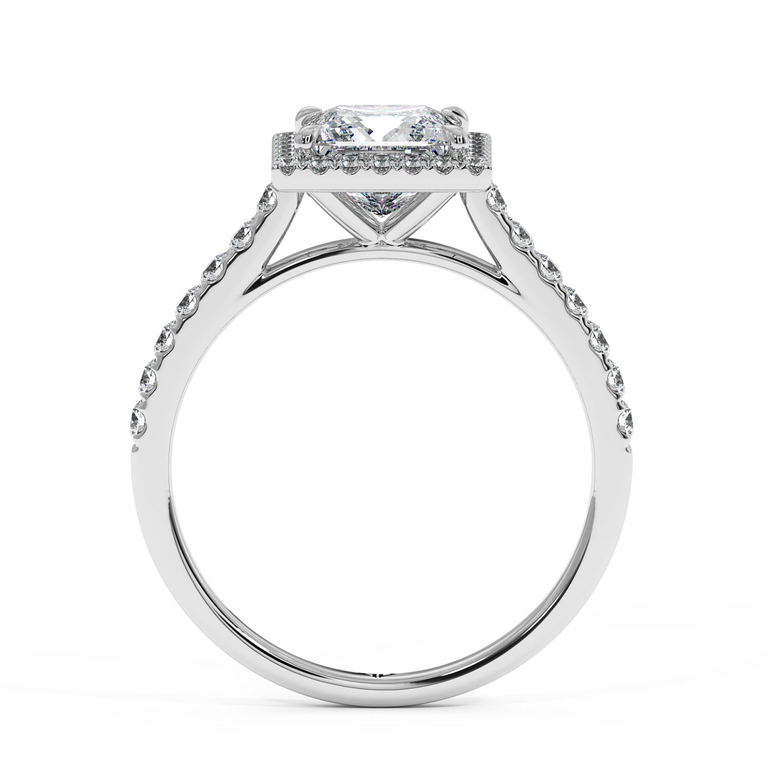 18K White Gold Marilyn Diamond Shoulder Hidden Halo Engagement Ring