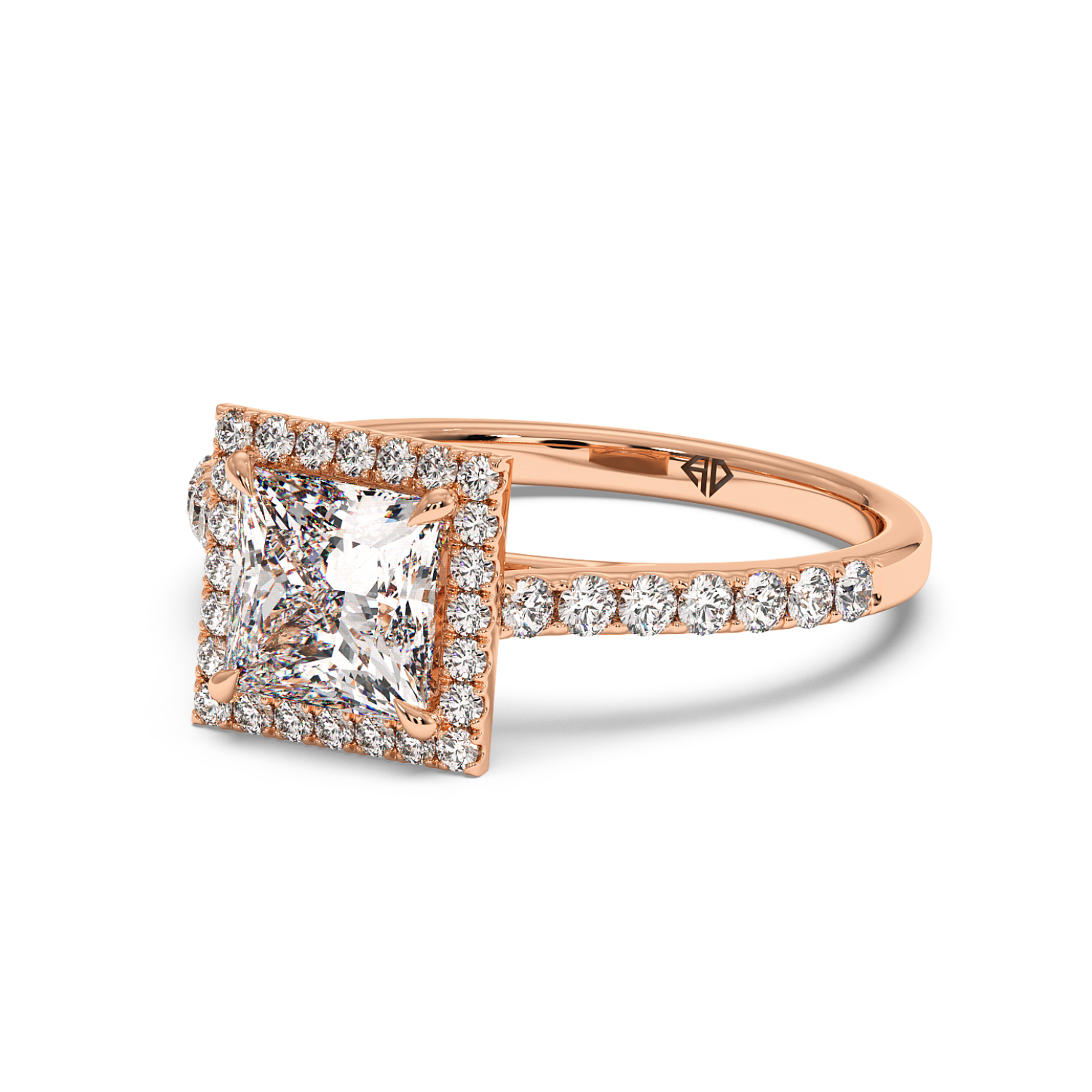18K Rose Gold Marilyn Diamond Shoulder Hidden Halo Engagement Ring