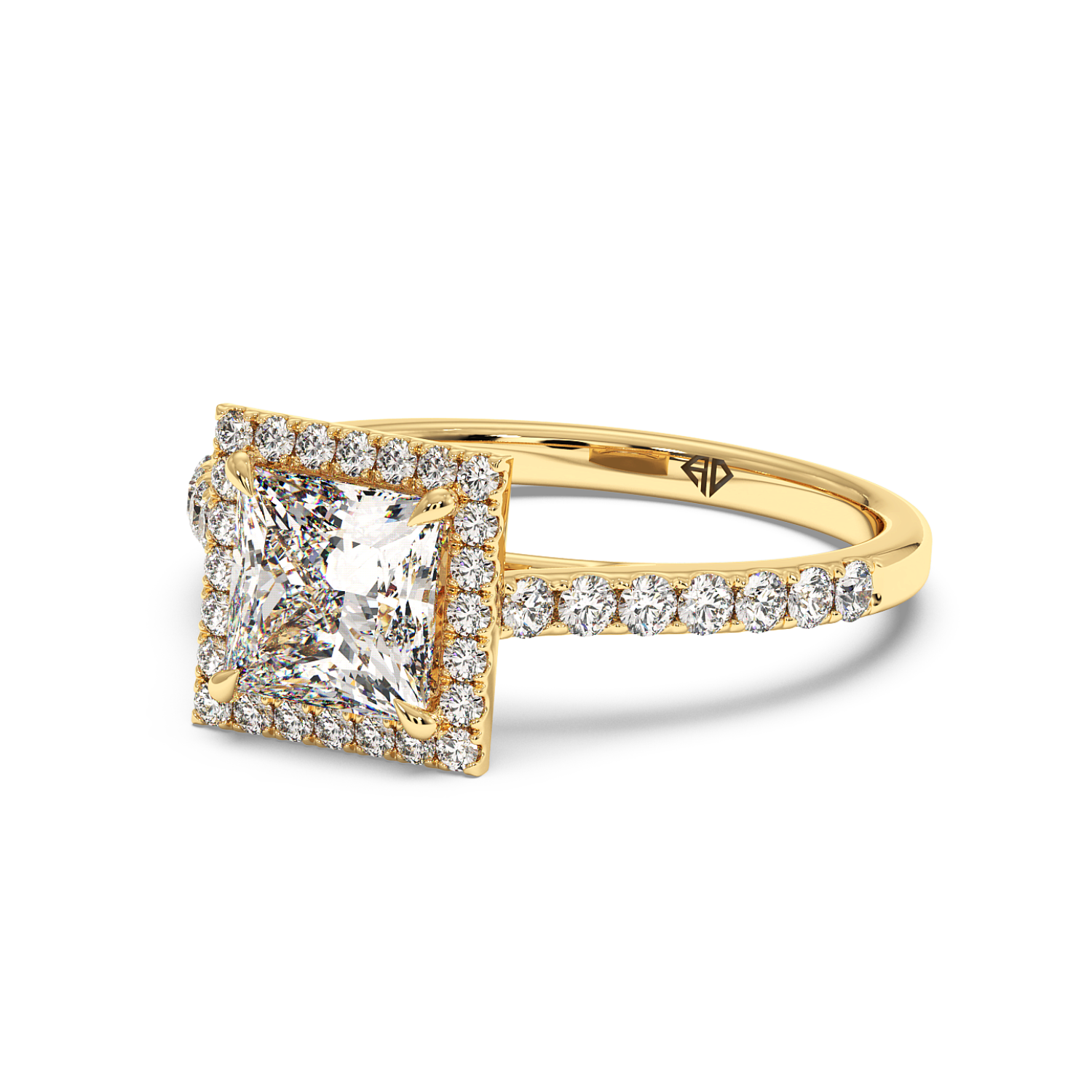 18K Yellow Gold Marilyn Diamond Shoulder Hidden Halo Engagement Ring