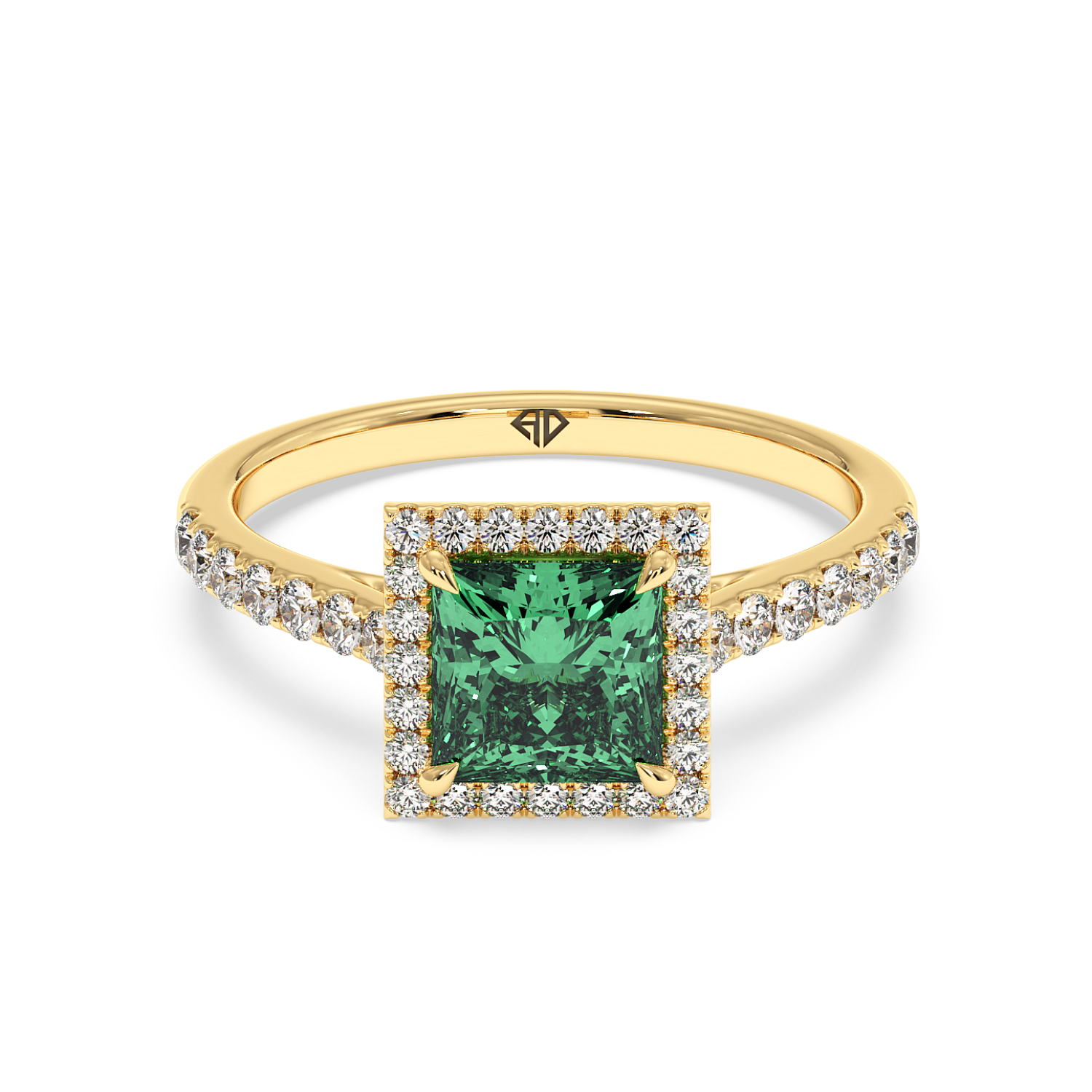 18K Yellow Gold Marilyn Diamond Shoulder Hidden Halo Engagement Ring