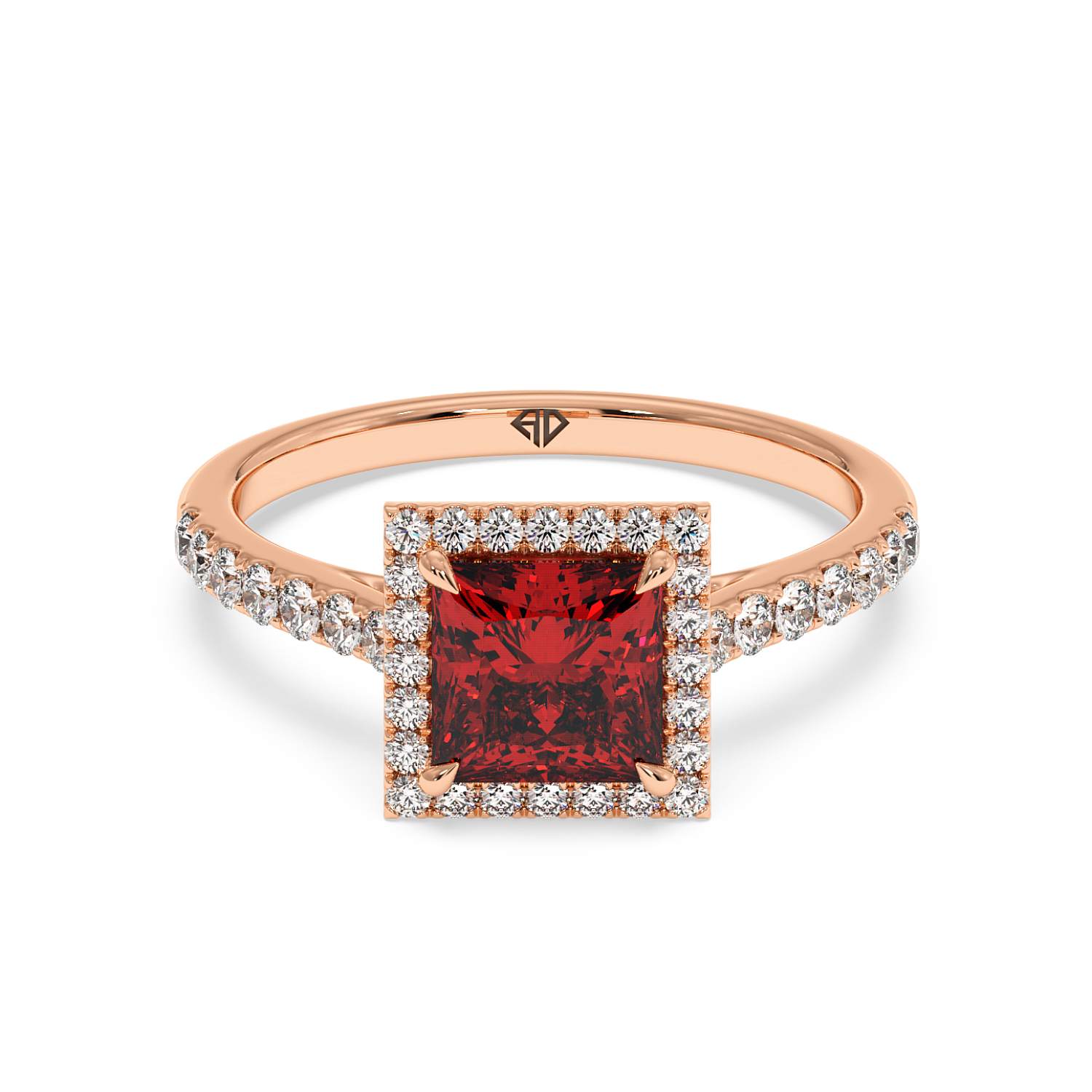 18K Rose Gold Marilyn Diamond Shoulder Hidden Halo Engagement Ring