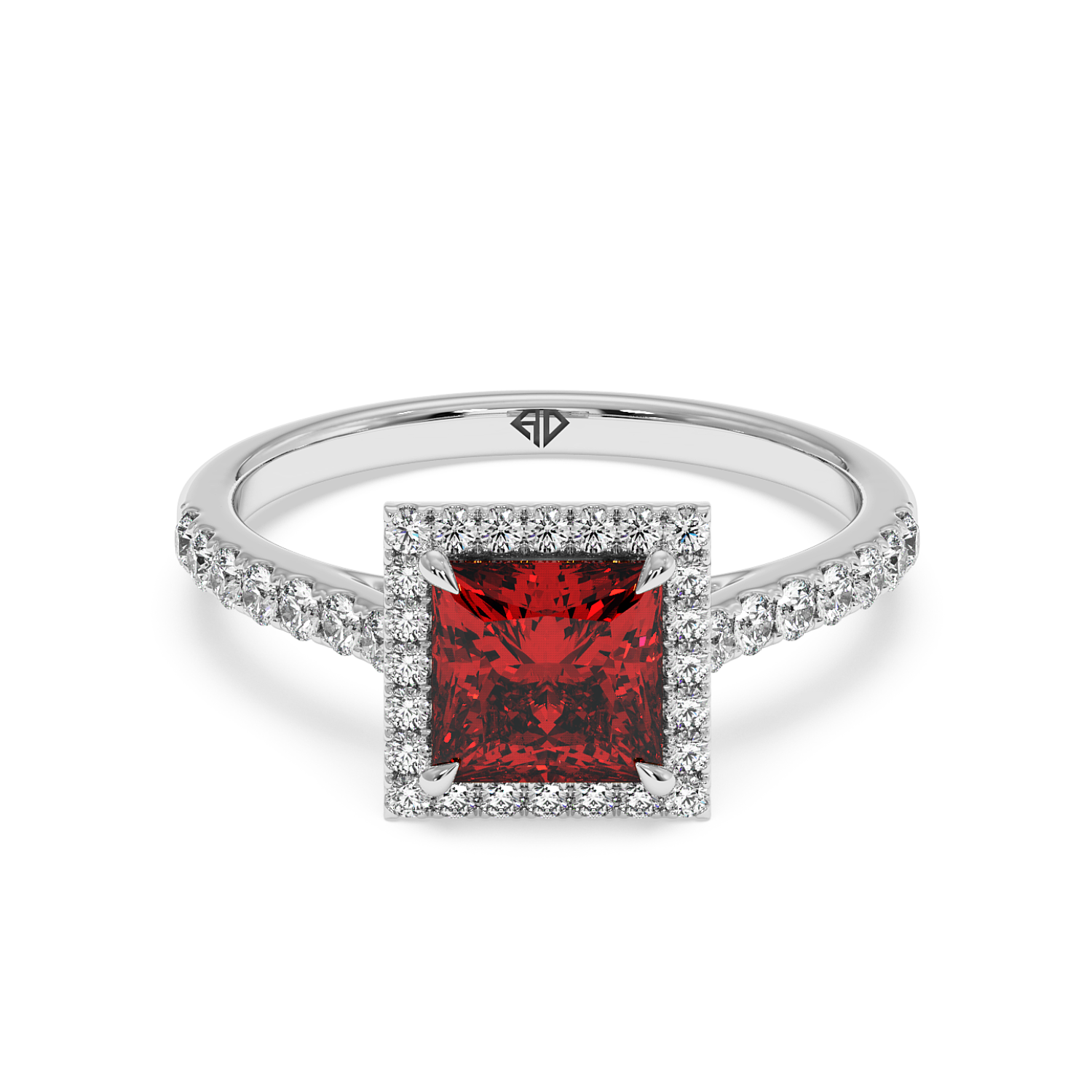 18K White Gold Marilyn Diamond Shoulder Hidden Halo Engagement Ring