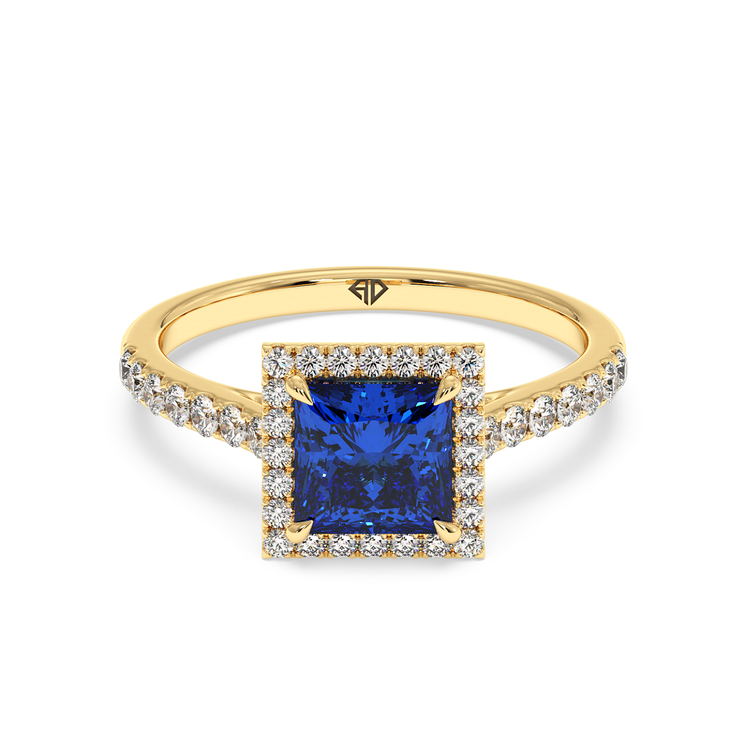 18K Yellow Gold Marilyn Diamond Shoulder Hidden Halo Engagement Ring