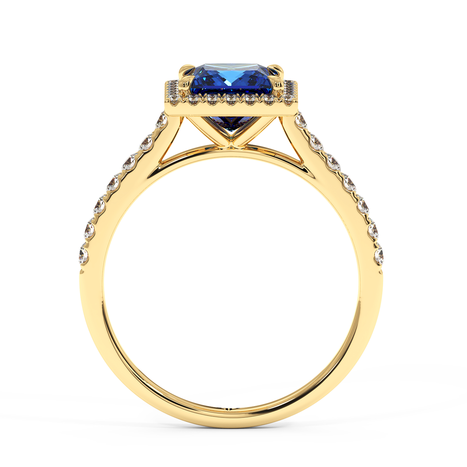 18K Yellow Gold Marilyn Diamond Shoulder Hidden Halo Engagement Ring
