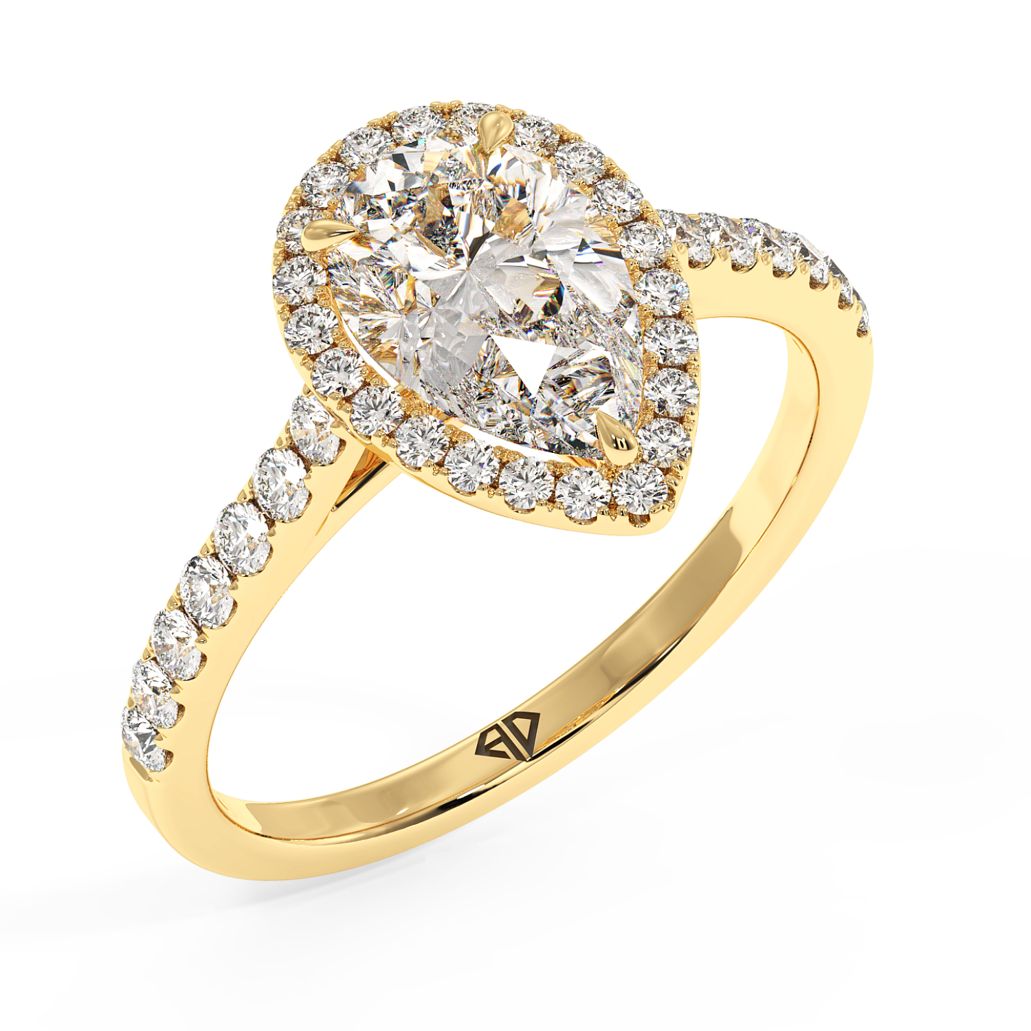 18K Yellow Gold Marilyn Diamond Shoulder Hidden Halo Engagement Ring