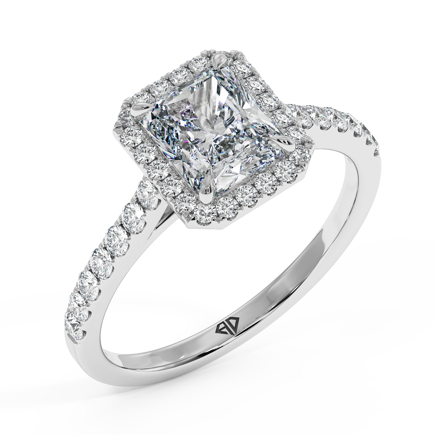 Platinum Marilyn Diamond Shoulder Hidden Halo Engagement Ring