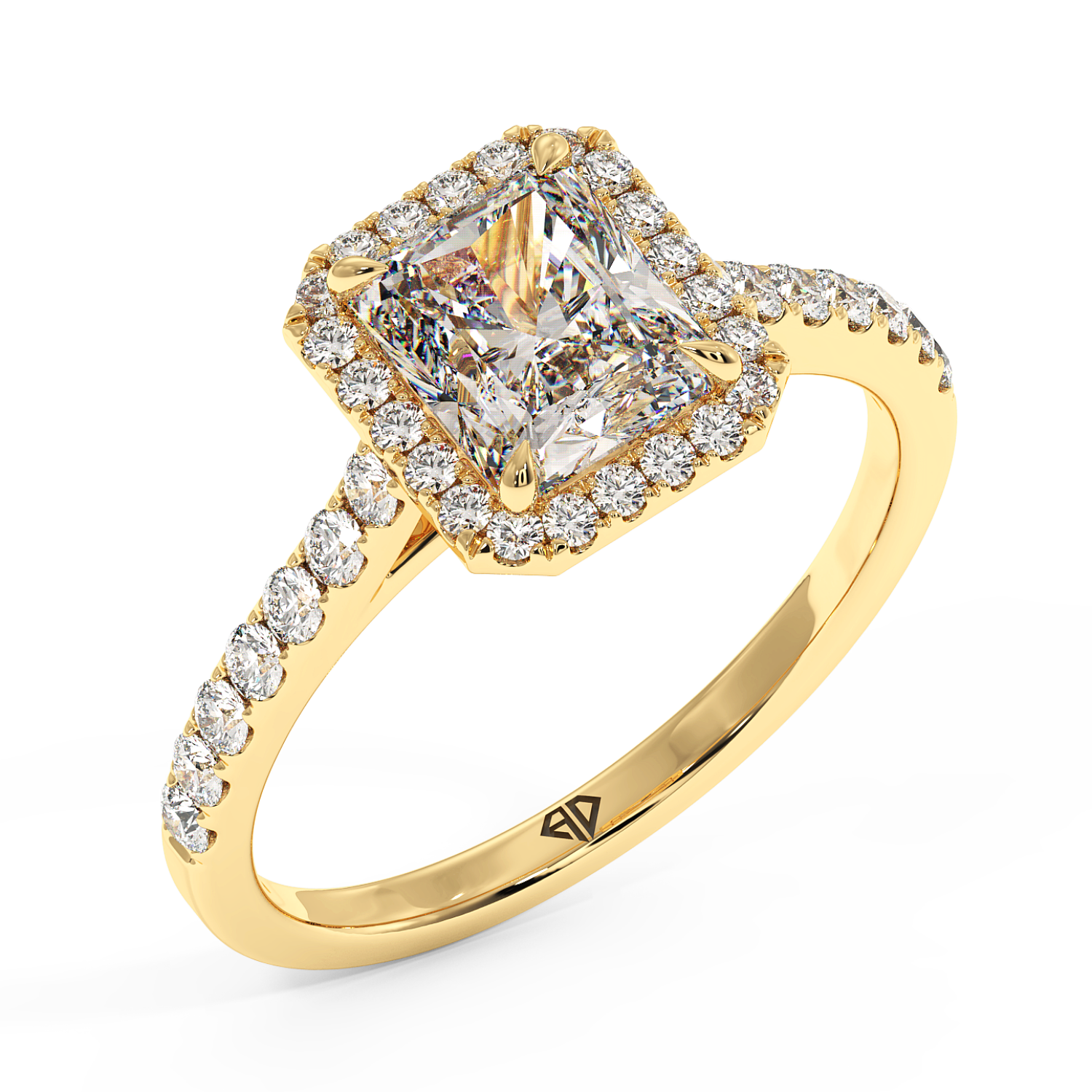 18K Yellow Gold Marilyn Diamond Shoulder Hidden Halo Engagement Ring