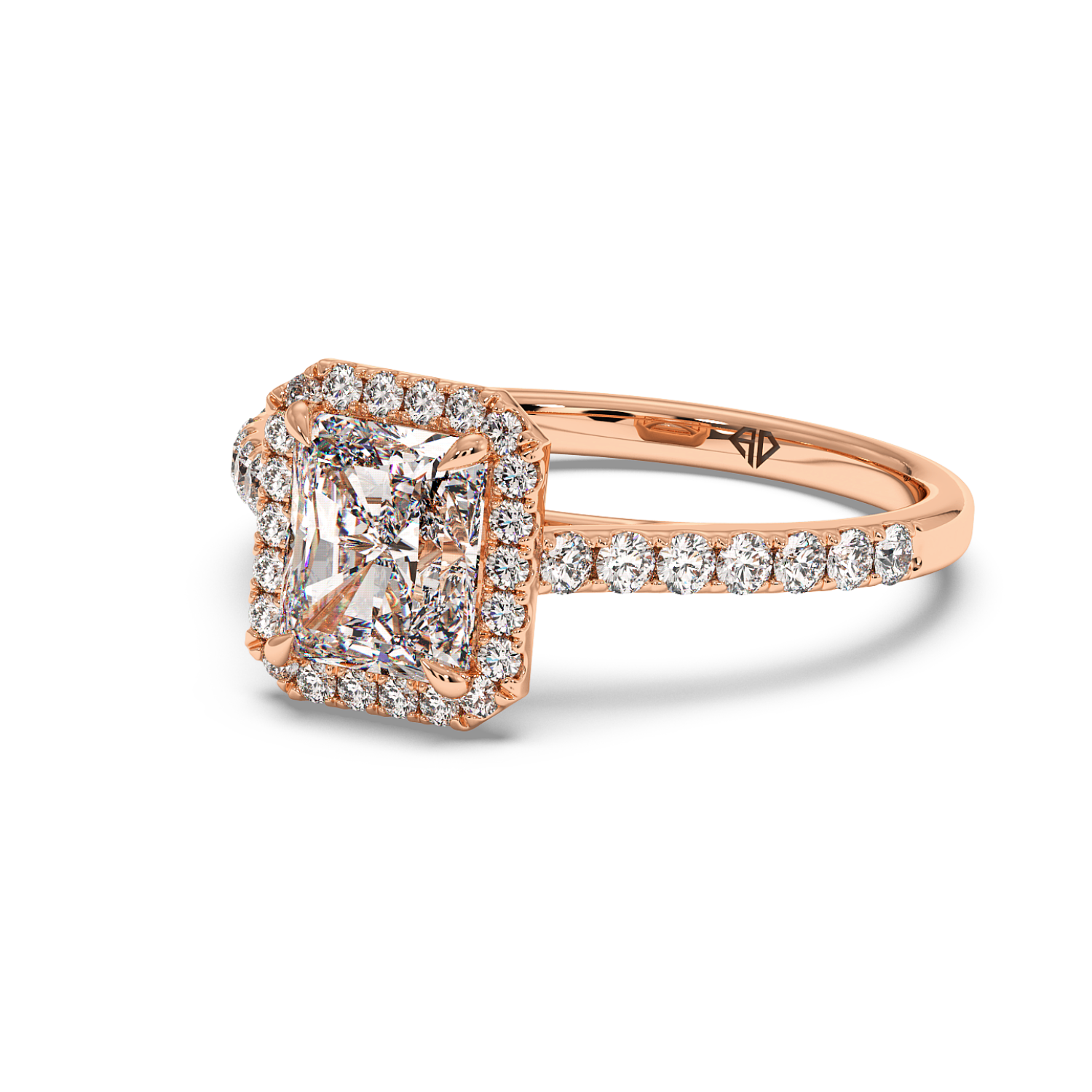 18K Rose Gold Marilyn Diamond Shoulder Hidden Halo Engagement Ring