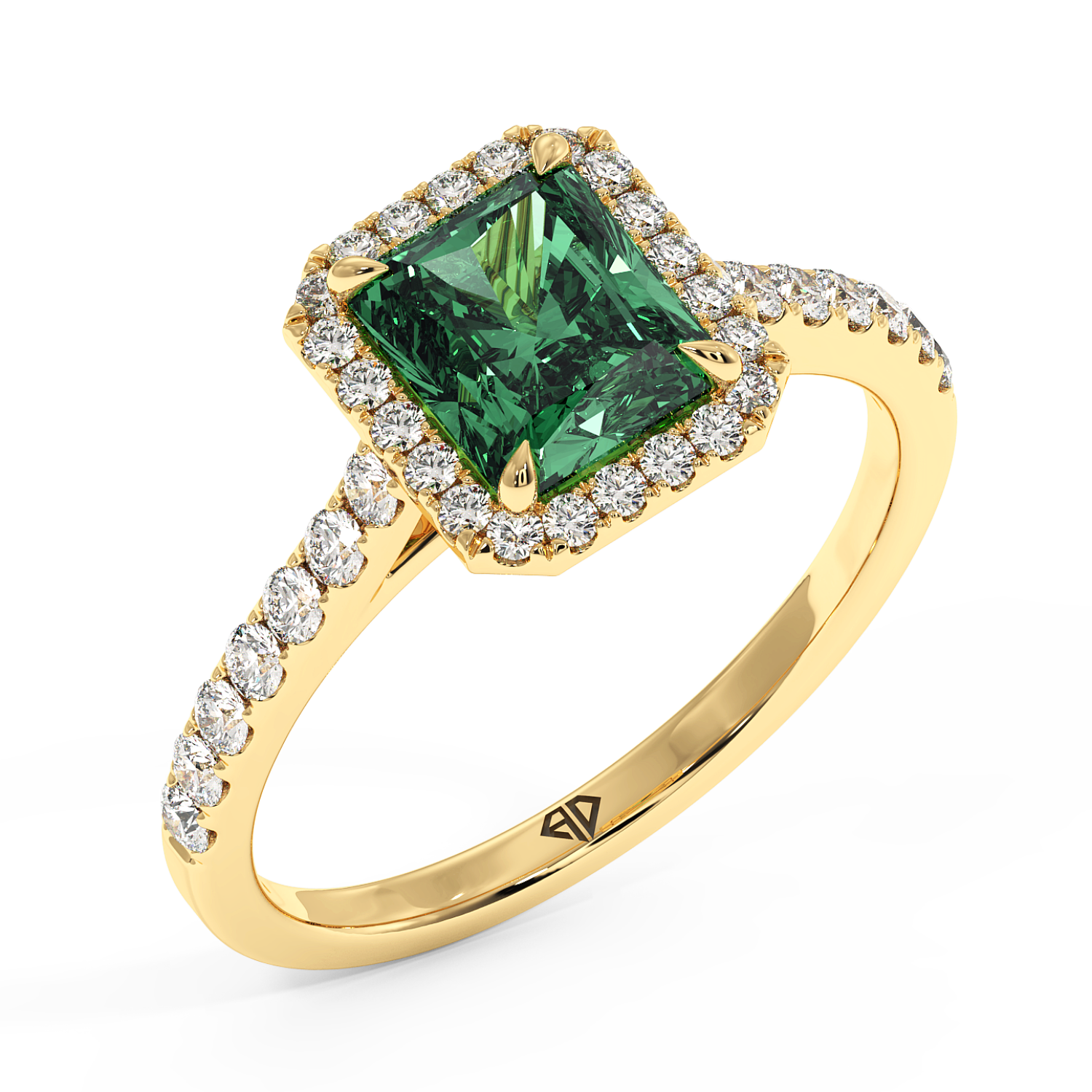 18K Yellow Gold Marilyn Diamond Shoulder Hidden Halo Engagement Ring