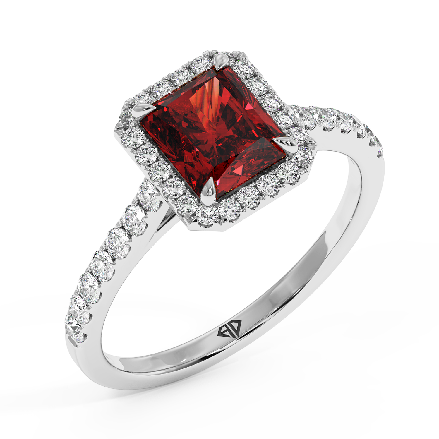 18K White Gold Marilyn Diamond Shoulder Hidden Halo Engagement Ring