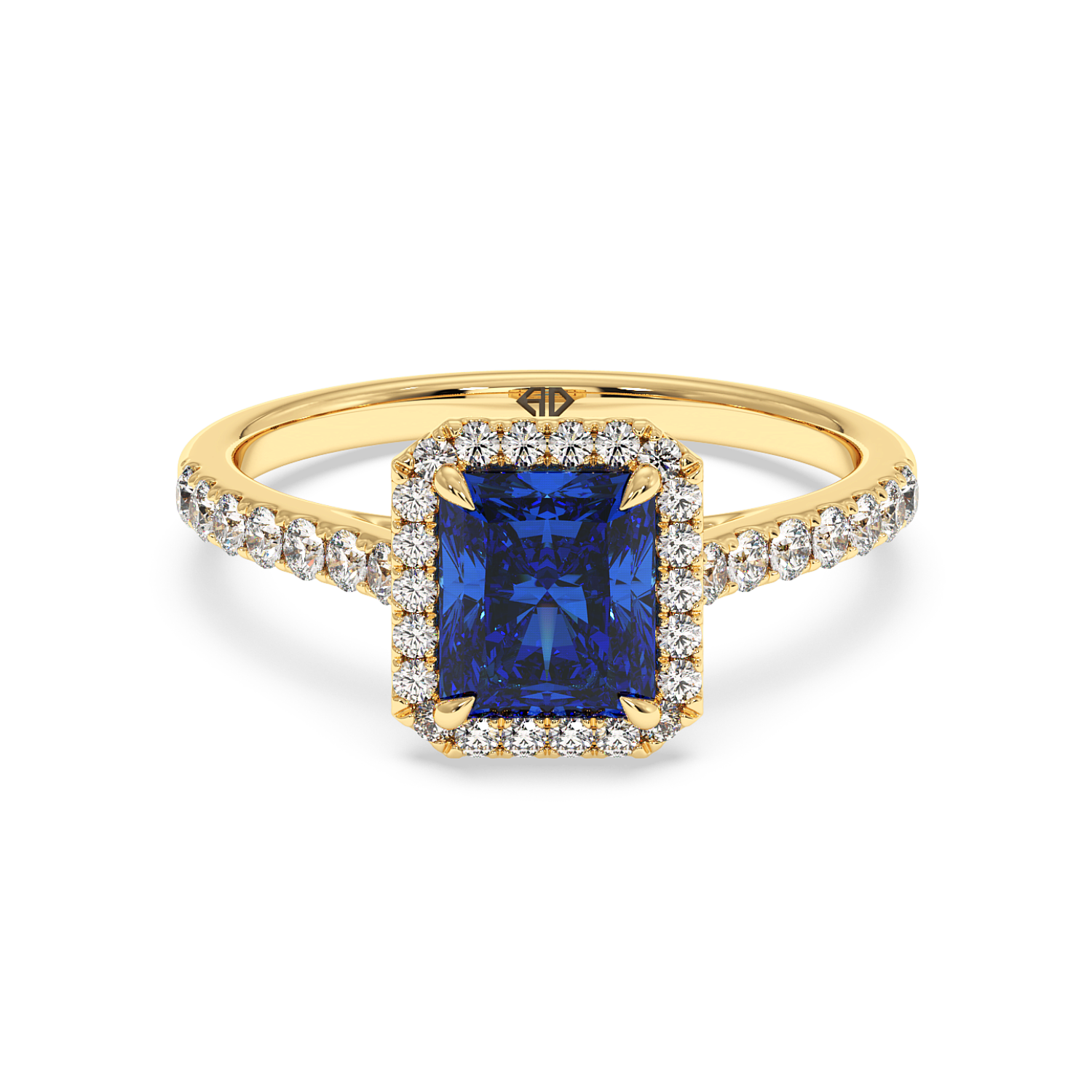 18K Yellow Gold Marilyn Diamond Shoulder Hidden Halo Engagement Ring