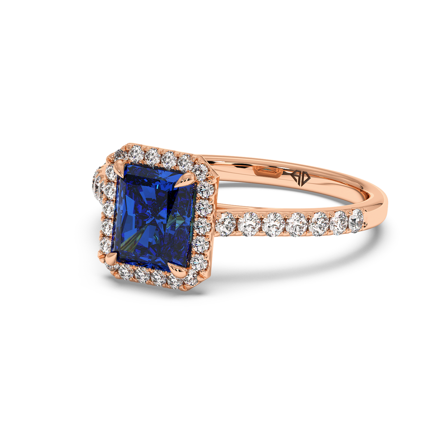 18K Rose Gold Marilyn Diamond Shoulder Hidden Halo Engagement Ring