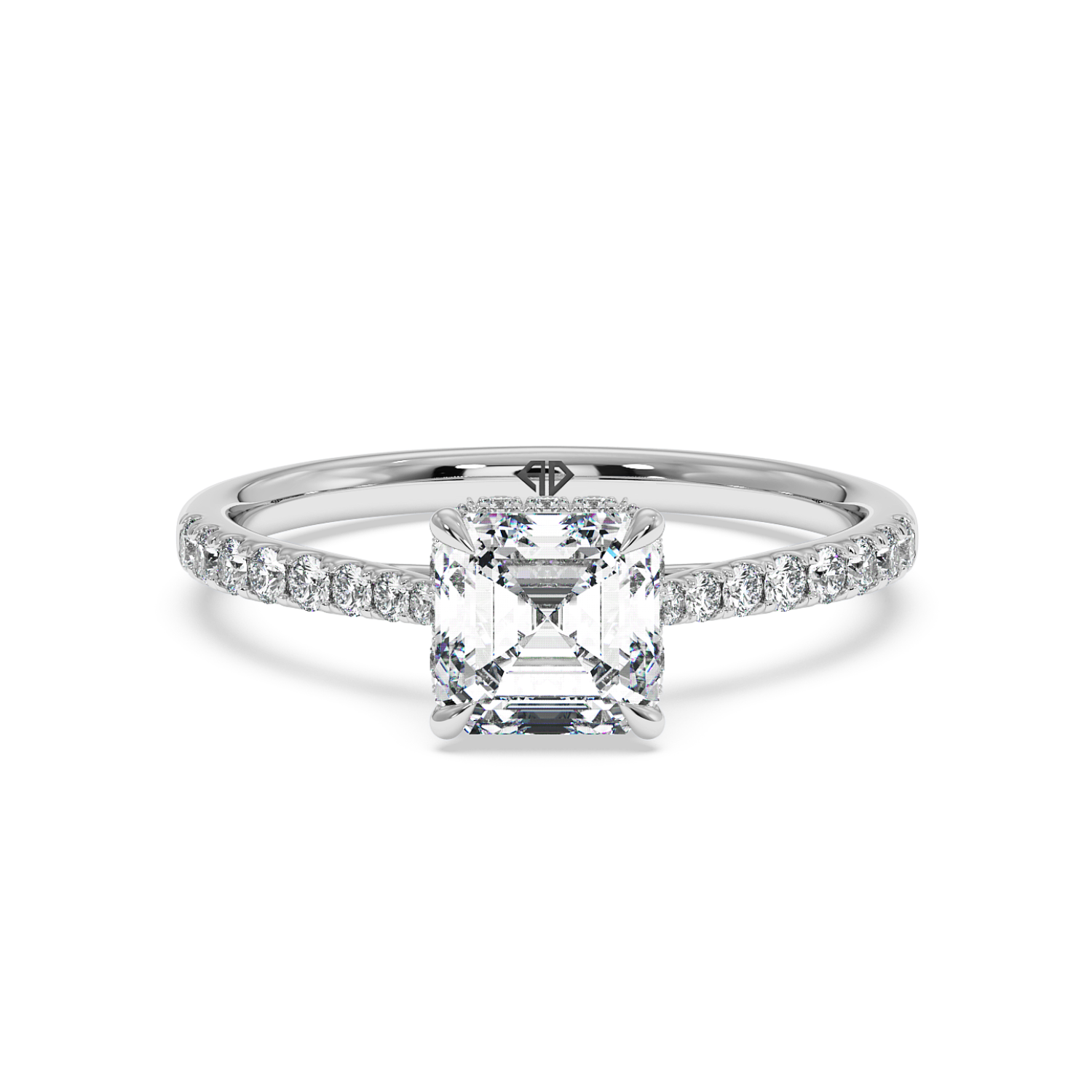 18K White Gold Hana Diamond Shoulder Hidden Halo Engagement Ring