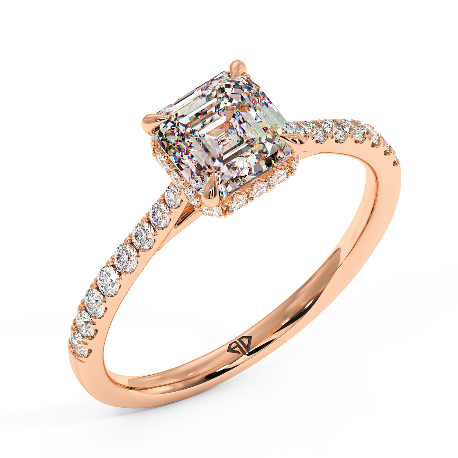 18K Rose Gold Hana Diamond Shoulder Hidden Halo Engagement Ring