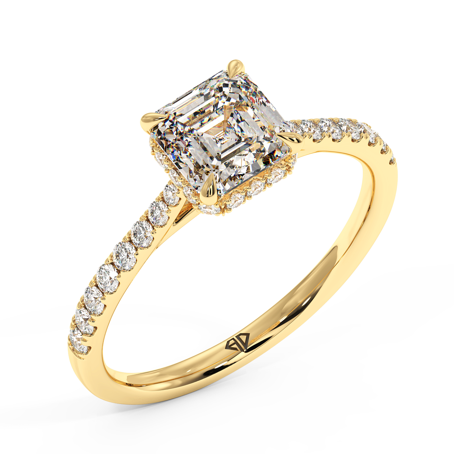 18K Yellow Gold Hana Diamond Shoulder Hidden Halo Engagement Ring