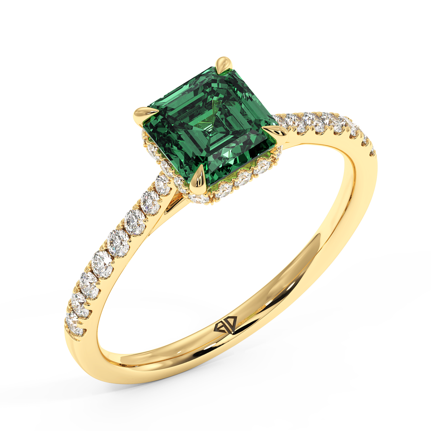 18K Yellow Gold Hana Diamond Shoulder Hidden Halo Engagement Ring