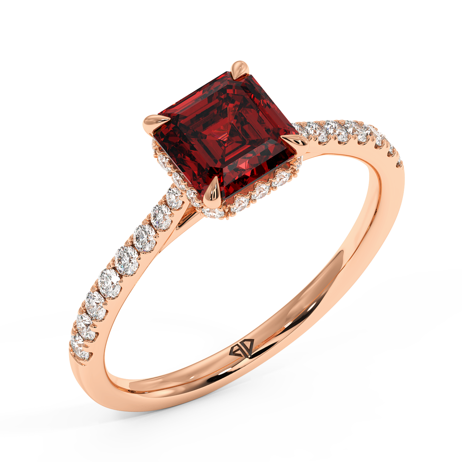 18K Rose Gold Hana Diamond Shoulder Hidden Halo Engagement Ring