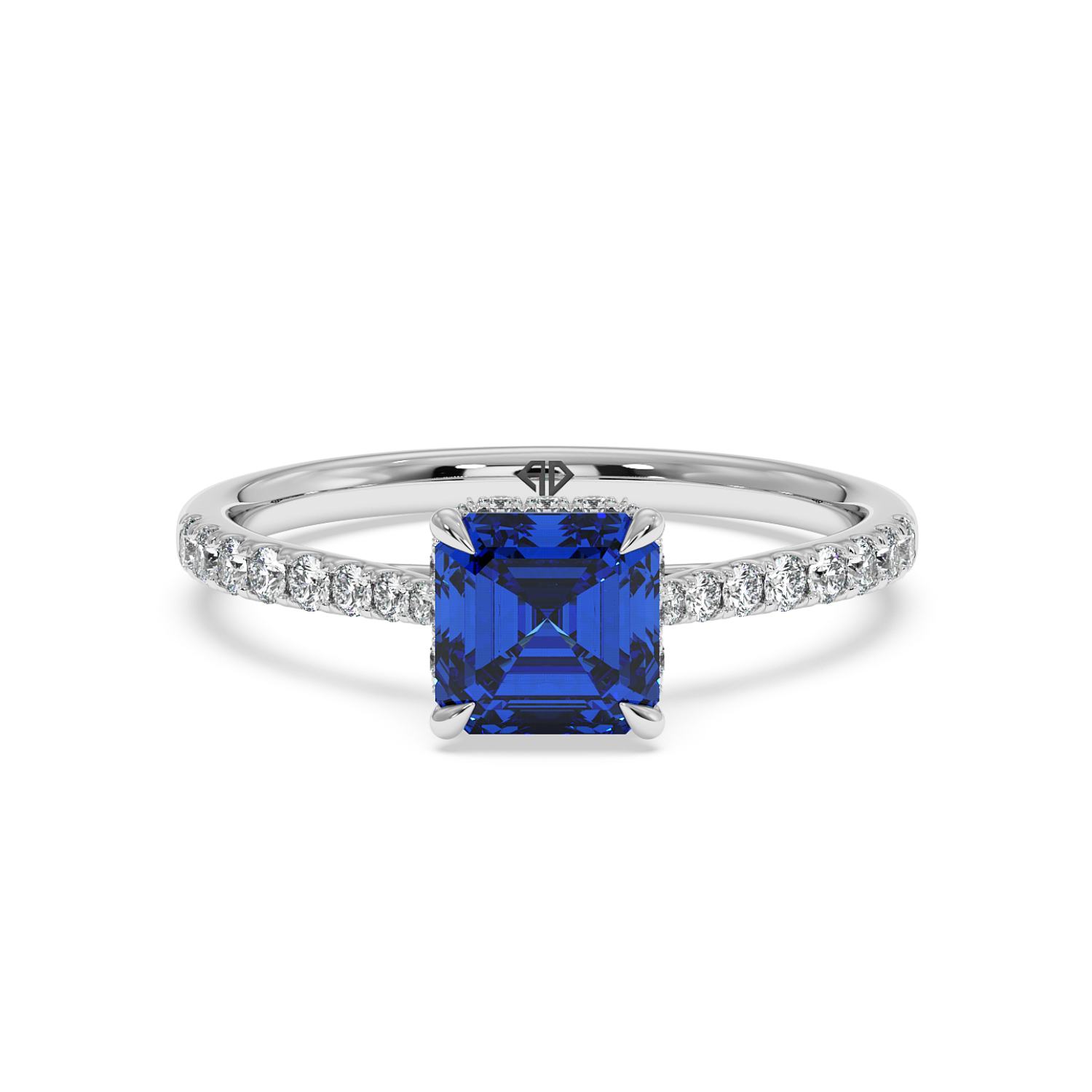 18K White Gold Hana Diamond Shoulder Hidden Halo Engagement Ring