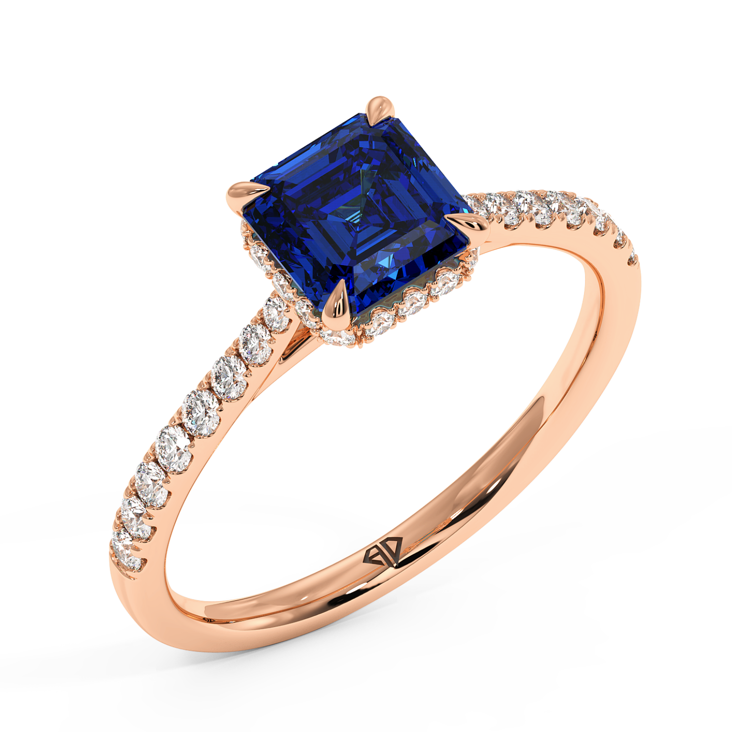 18K Rose Gold Hana Diamond Shoulder Hidden Halo Engagement Ring