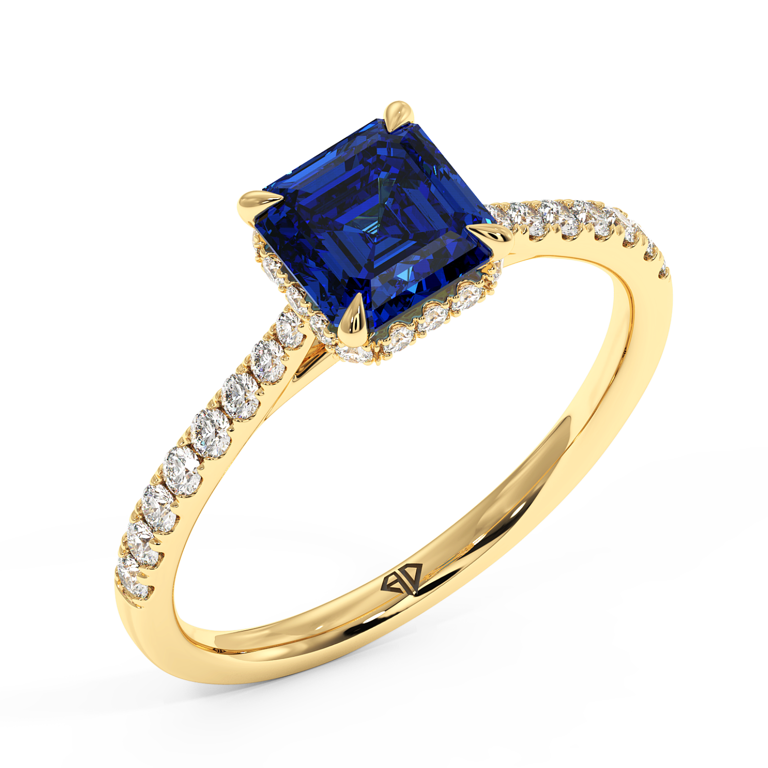 18K Yellow Gold Hana Diamond Shoulder Hidden Halo Engagement Ring