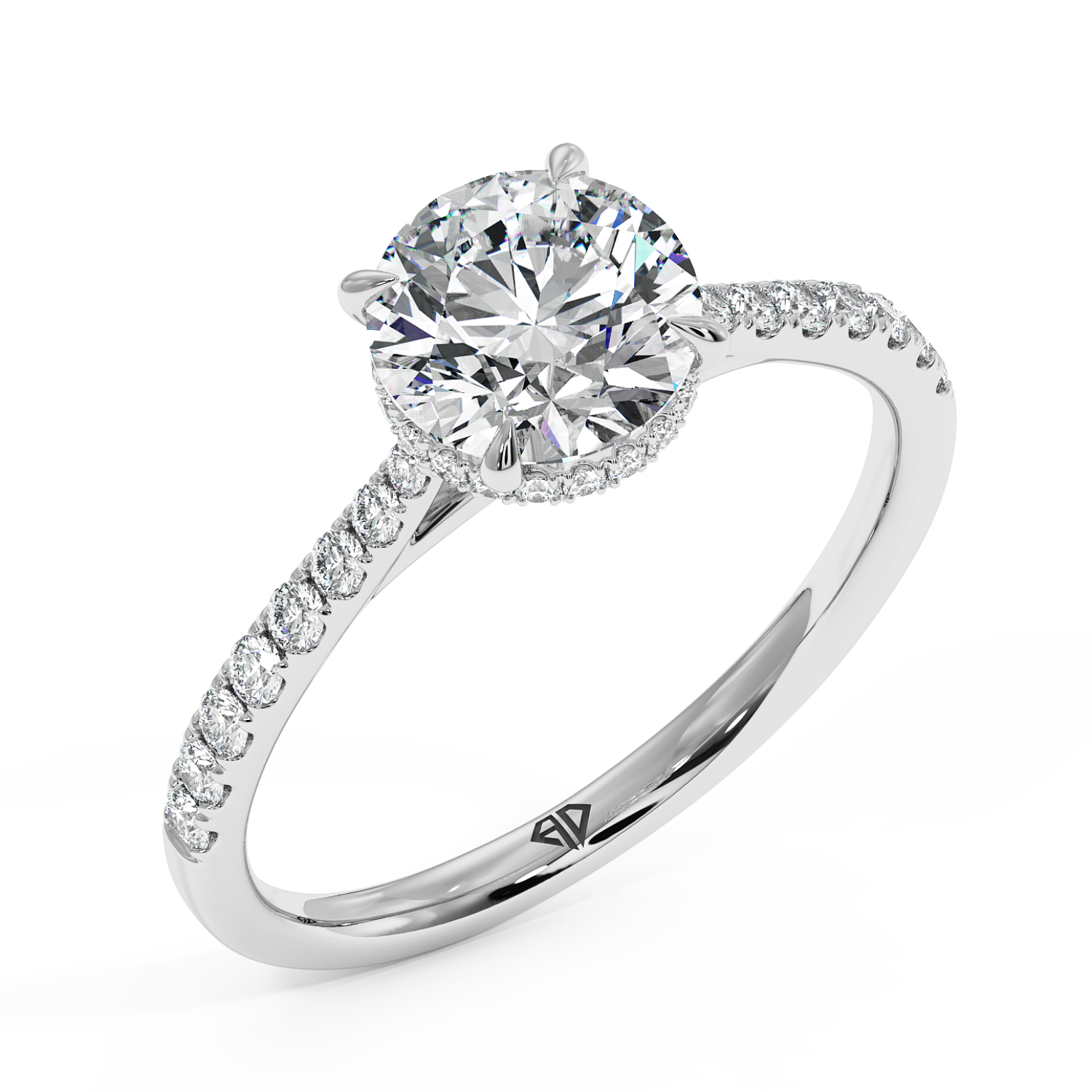 18K White Gold Hana Diamond Shoulder Hidden Halo Engagement Ring
