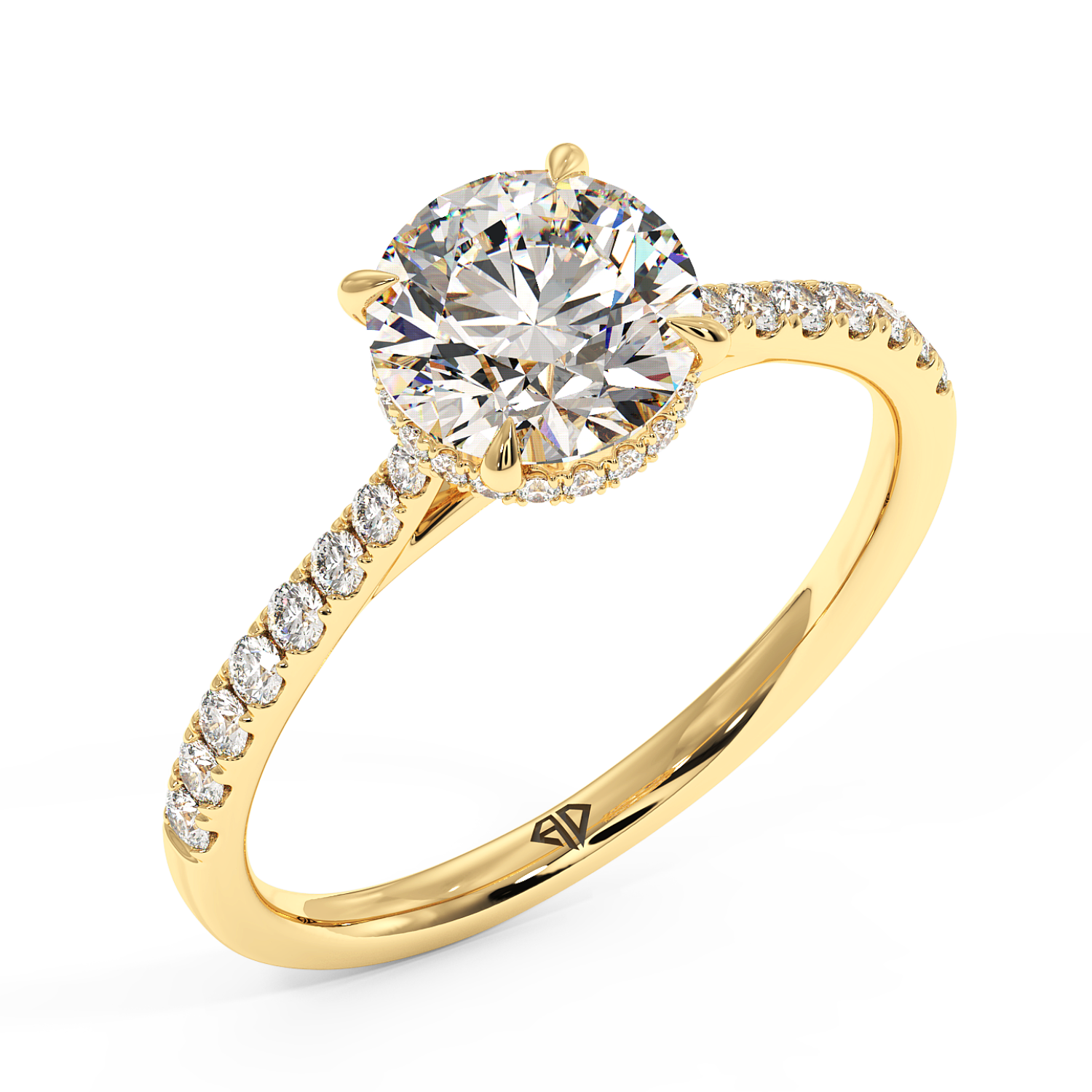 18K Yellow Gold Hana Diamond Shoulder Hidden Halo Engagement Ring