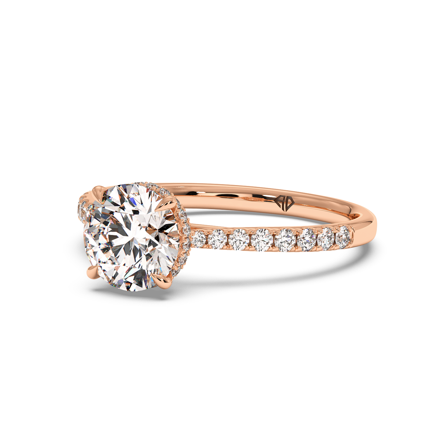 18K Rose Gold Hana Diamond Shoulder Hidden Halo Engagement Ring