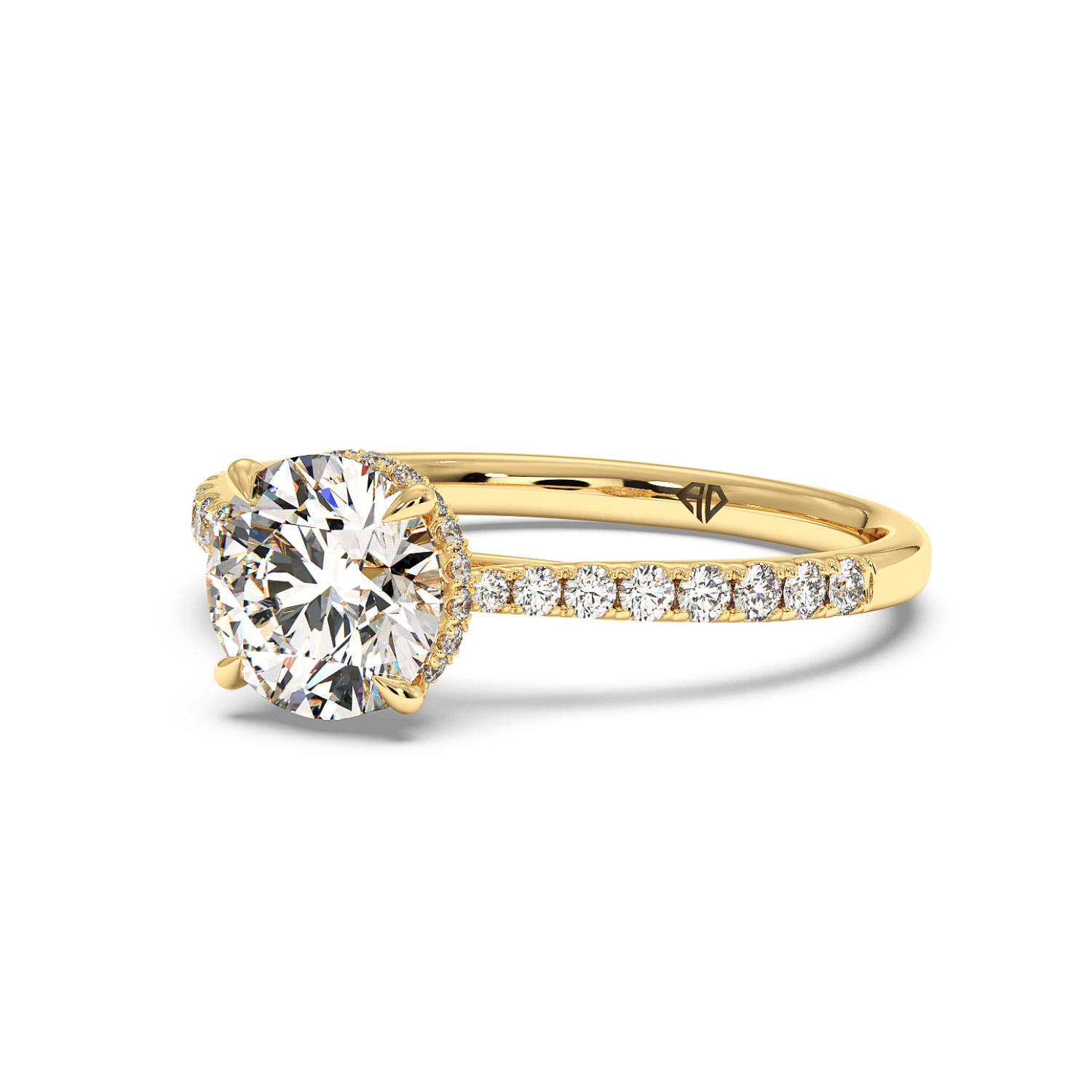 18K Yellow Gold Hana Diamond Shoulder Hidden Halo Engagement Ring