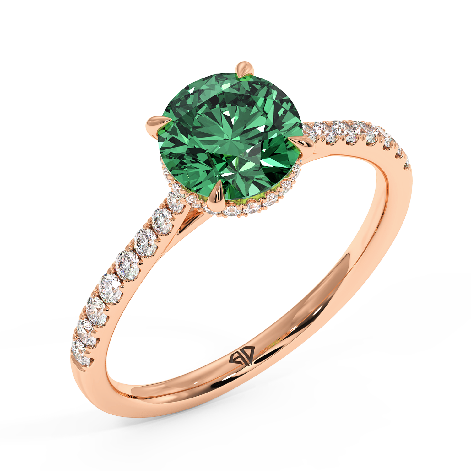 18K Rose Gold Hana Diamond Shoulder Hidden Halo Engagement Ring