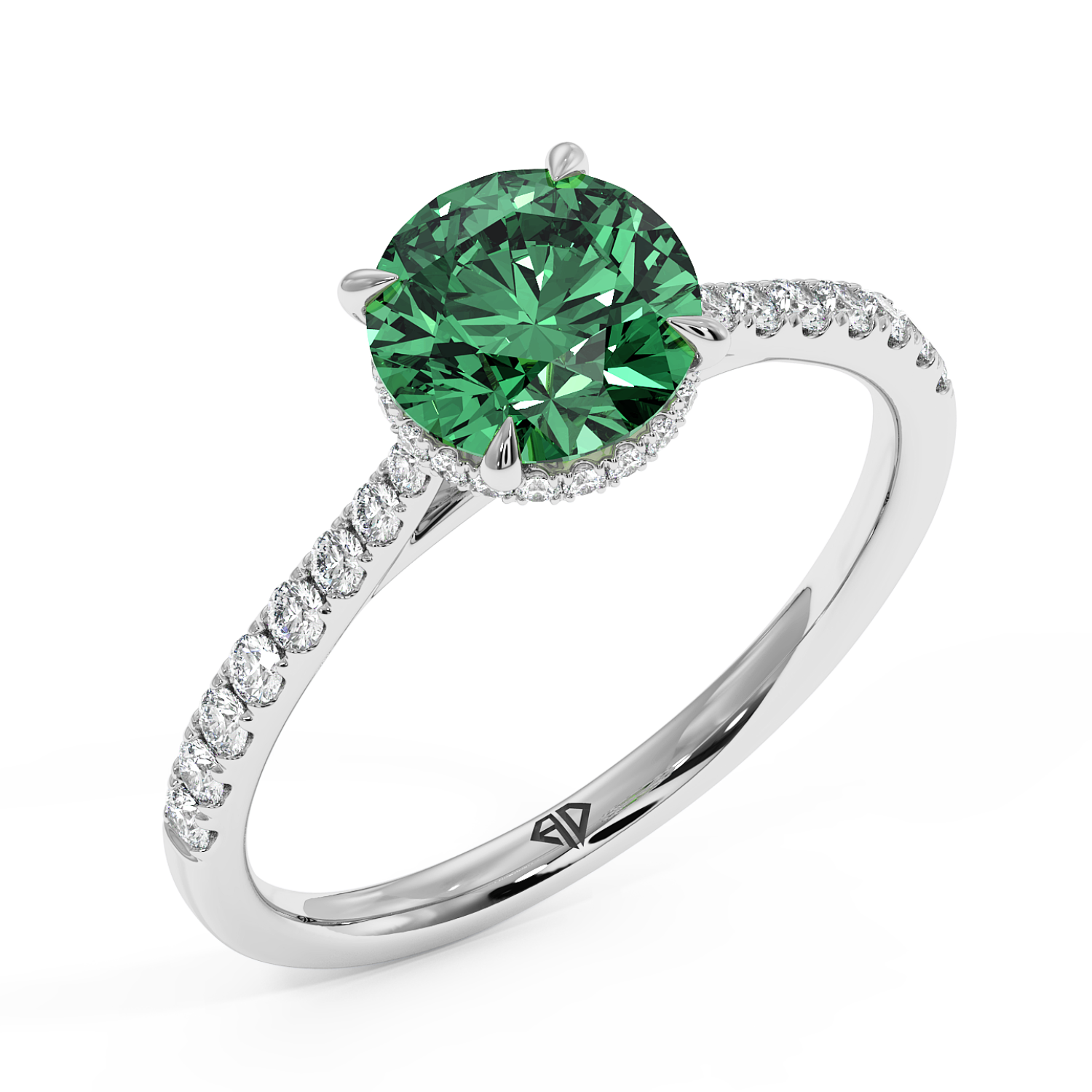 18K White Gold Hana Diamond Shoulder Hidden Halo Engagement Ring