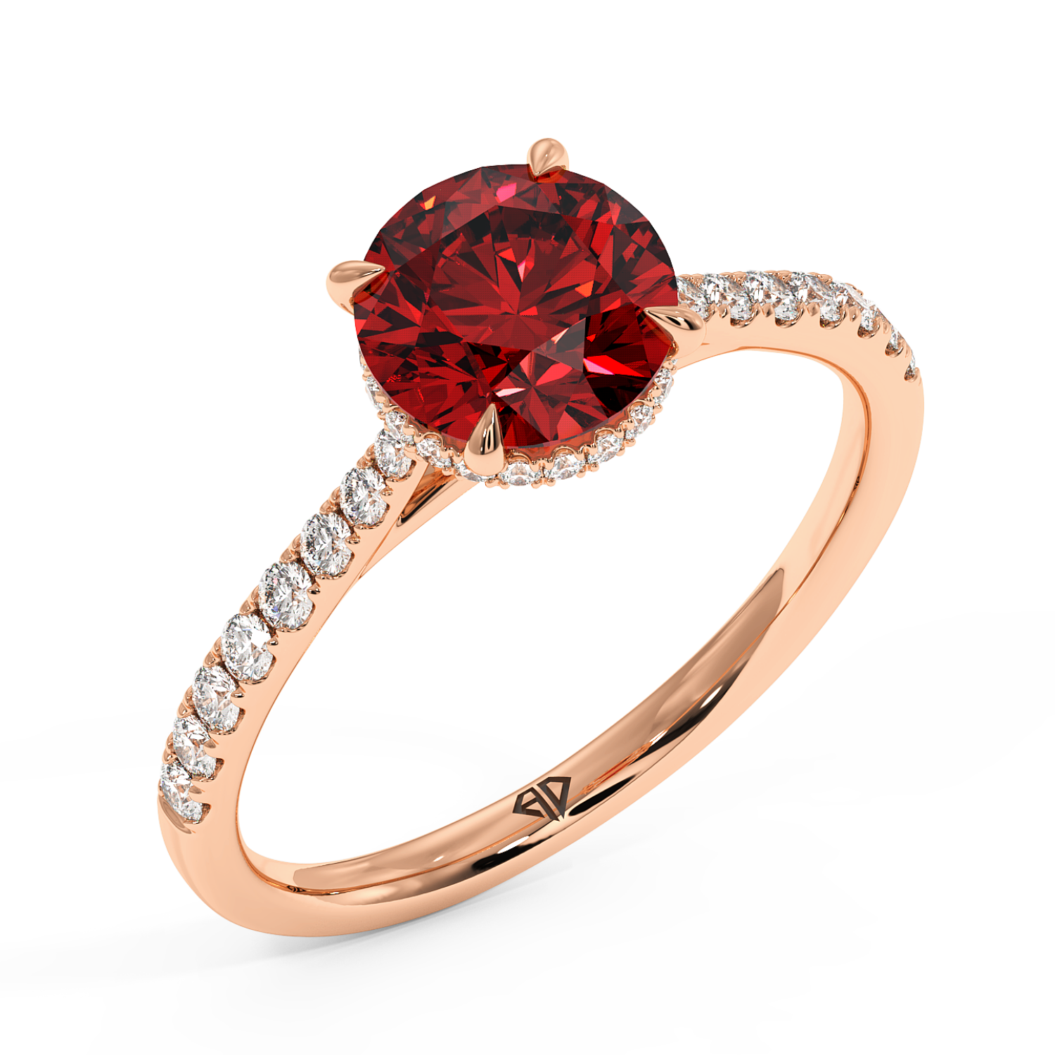 18K Rose Gold Hana Diamond Shoulder Hidden Halo Engagement Ring