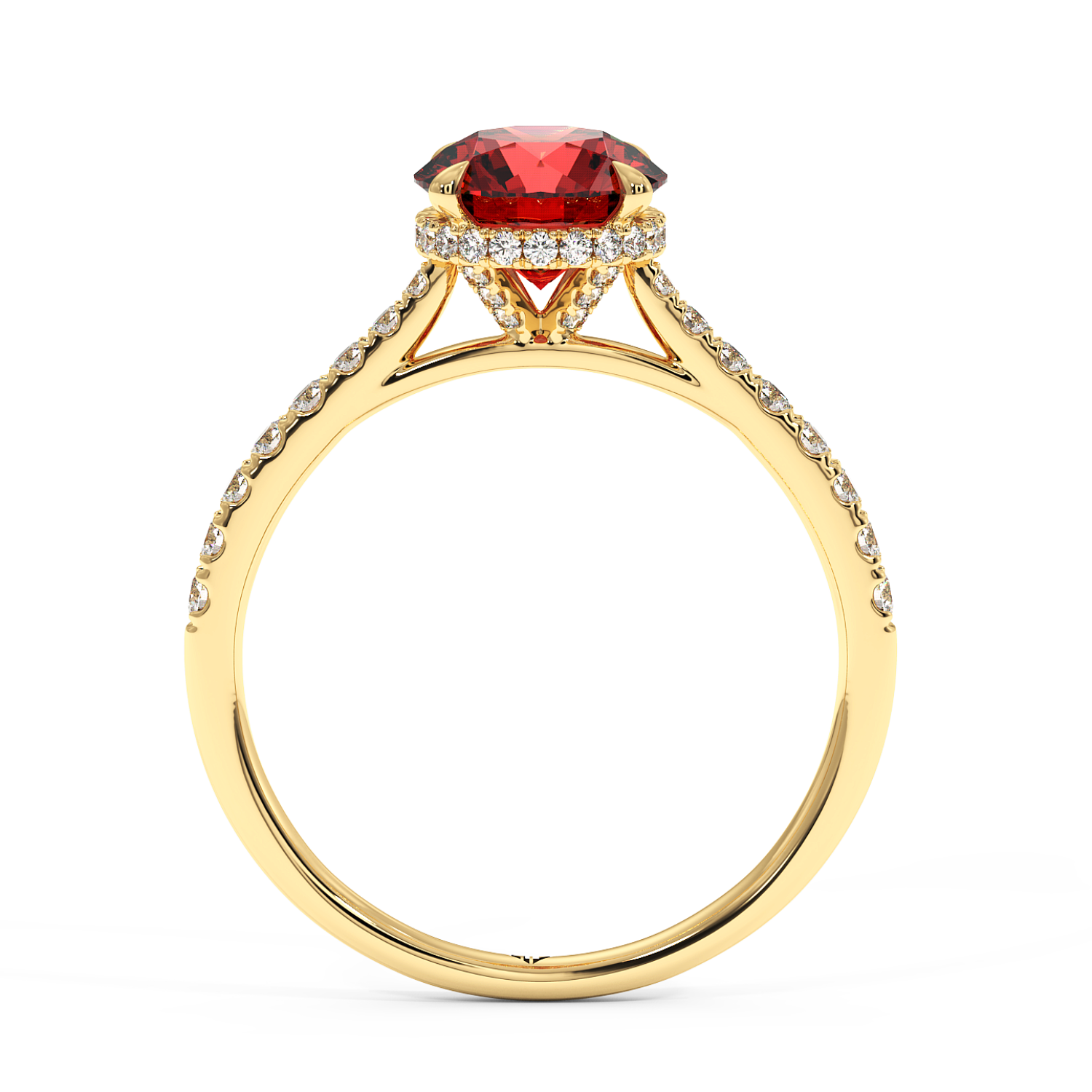 18K Yellow Gold Hana Diamond Shoulder Hidden Halo Engagement Ring