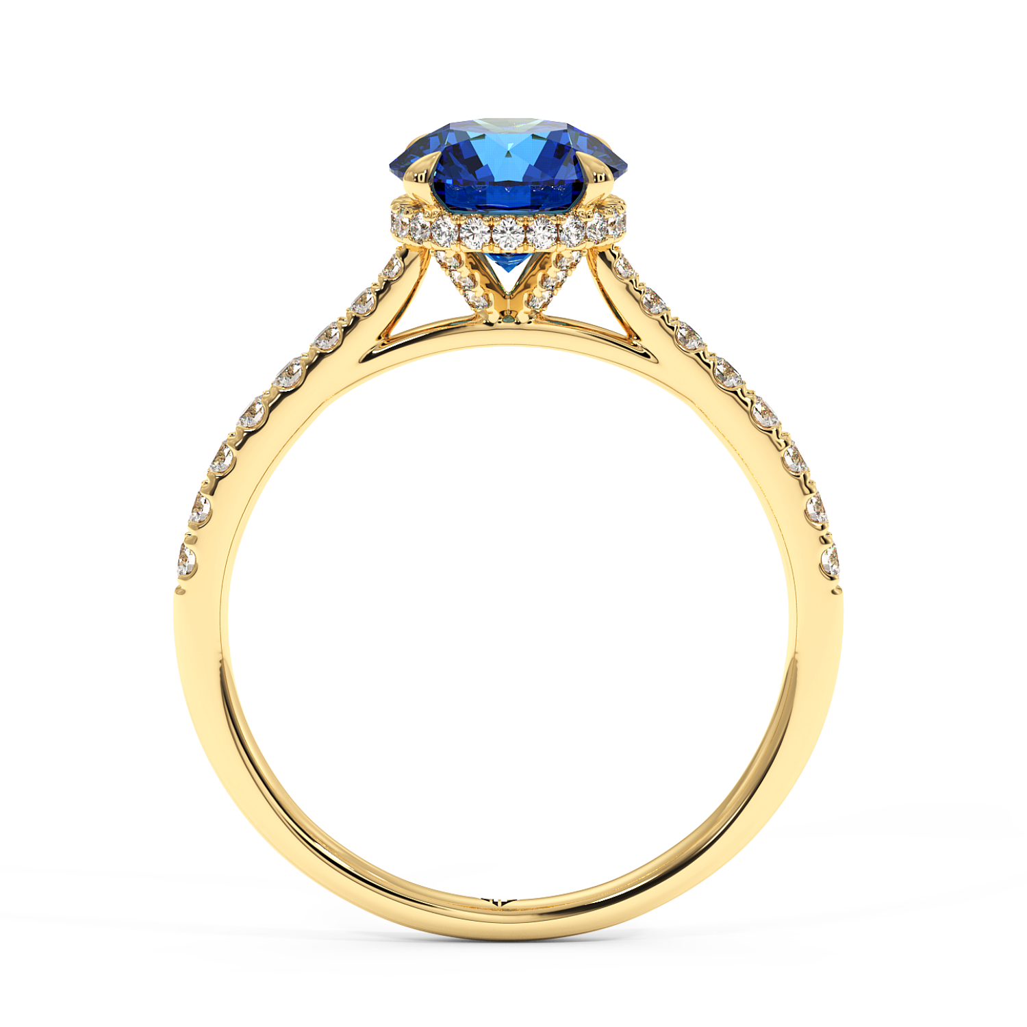 18K Yellow Gold Hana Diamond Shoulder Hidden Halo Engagement Ring