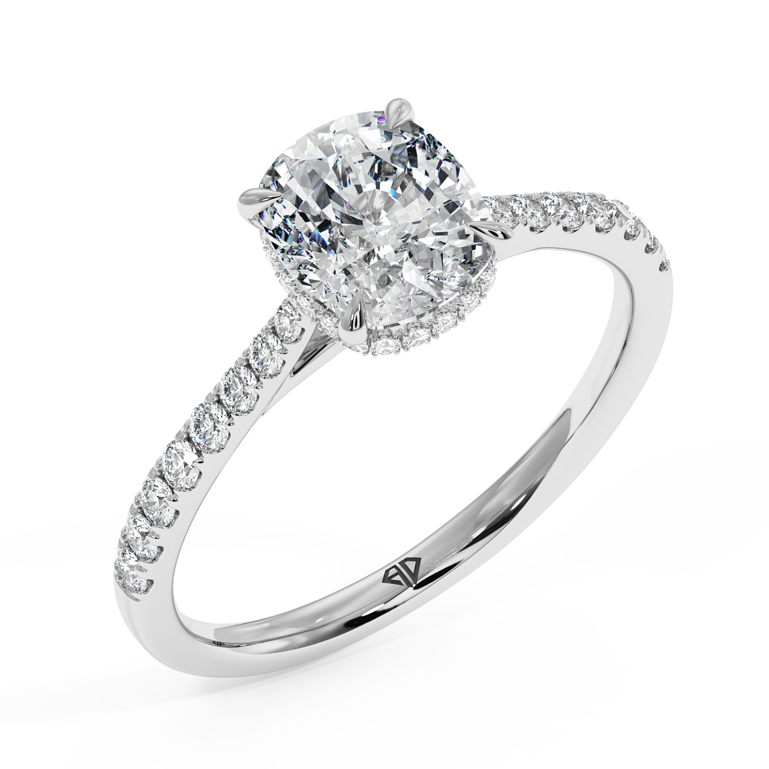 Platinum Hana Diamond Shoulder Hidden Halo Engagement Ring