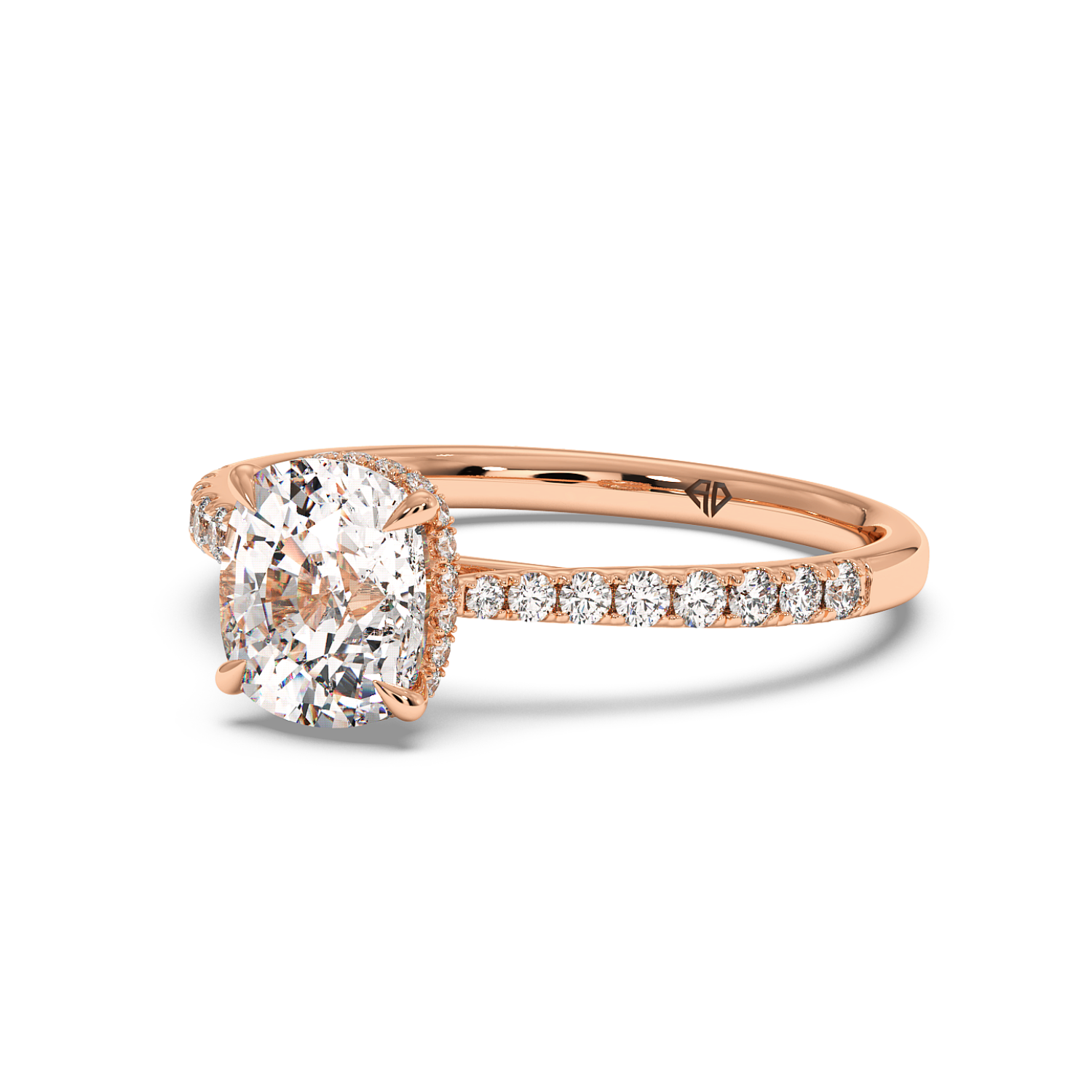 18K Rose Gold Hana Diamond Shoulder Hidden Halo Engagement Ring