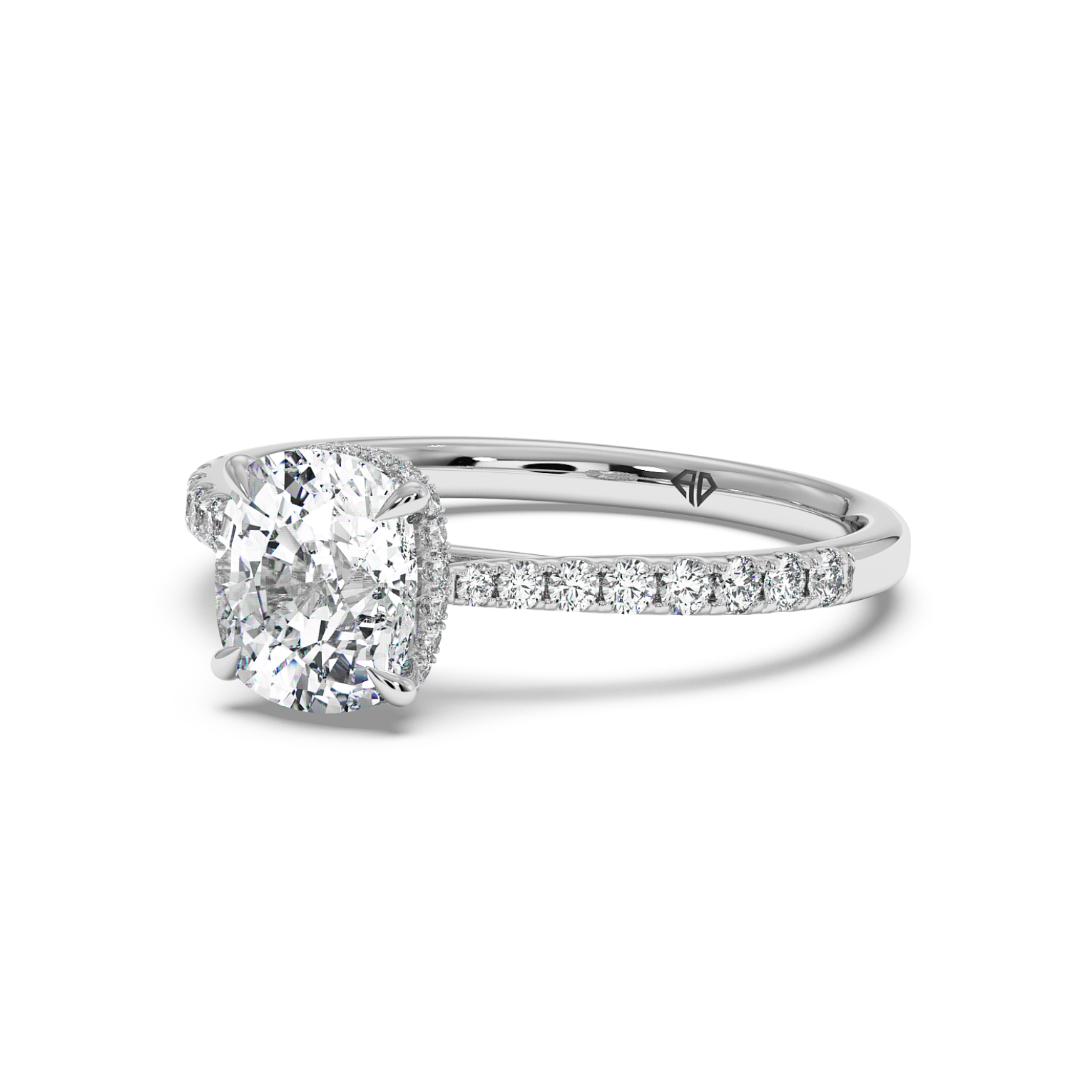 Platinum Hana Diamond Shoulder Hidden Halo Engagement Ring