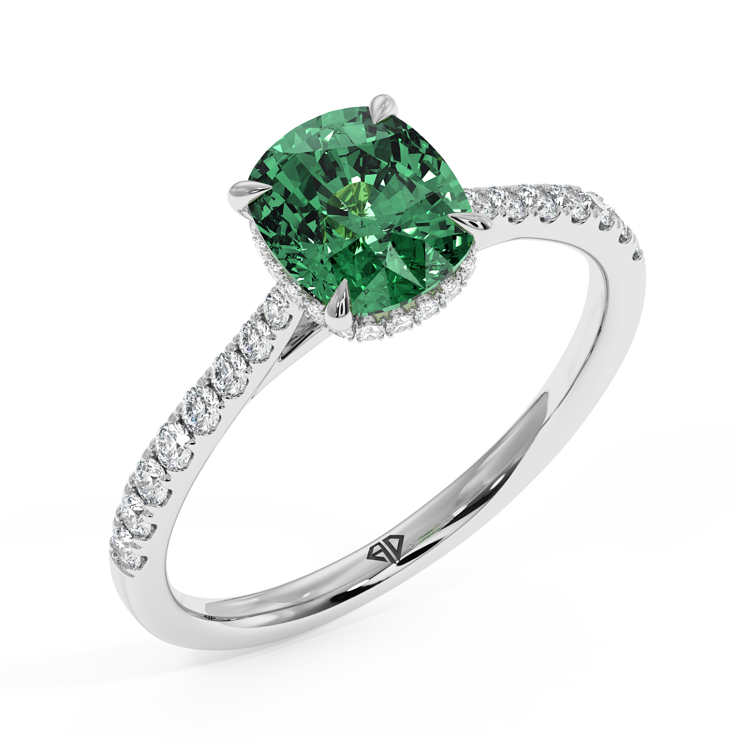 18K White Gold Hana Diamond Shoulder Hidden Halo Engagement Ring