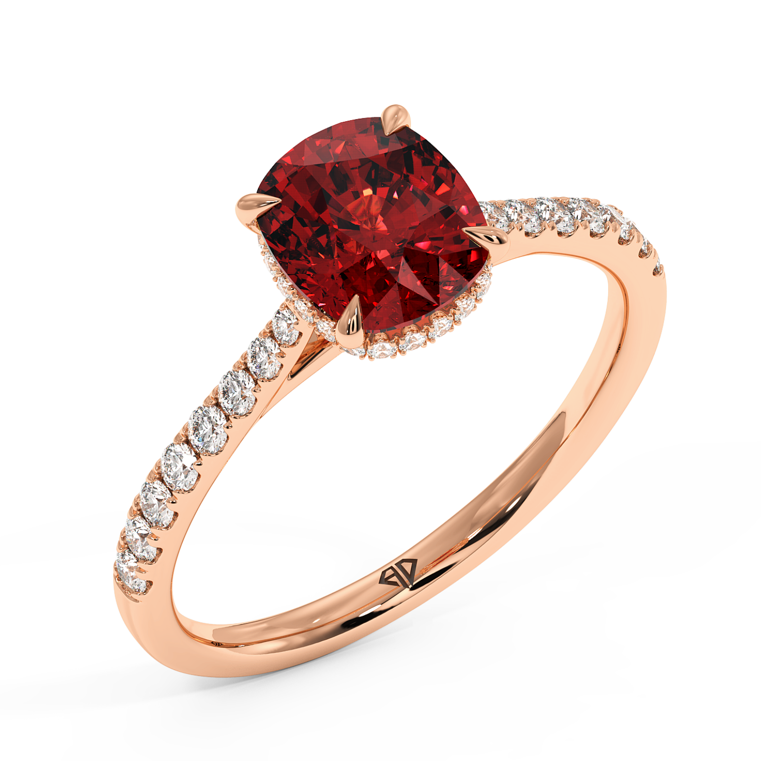 18K Rose Gold Hana Diamond Shoulder Hidden Halo Engagement Ring