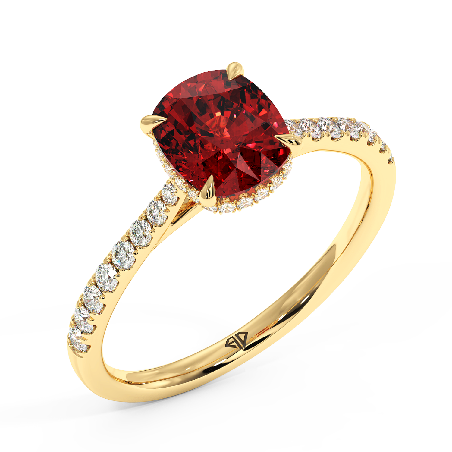 18K Yellow Gold Hana Diamond Shoulder Hidden Halo Engagement Ring