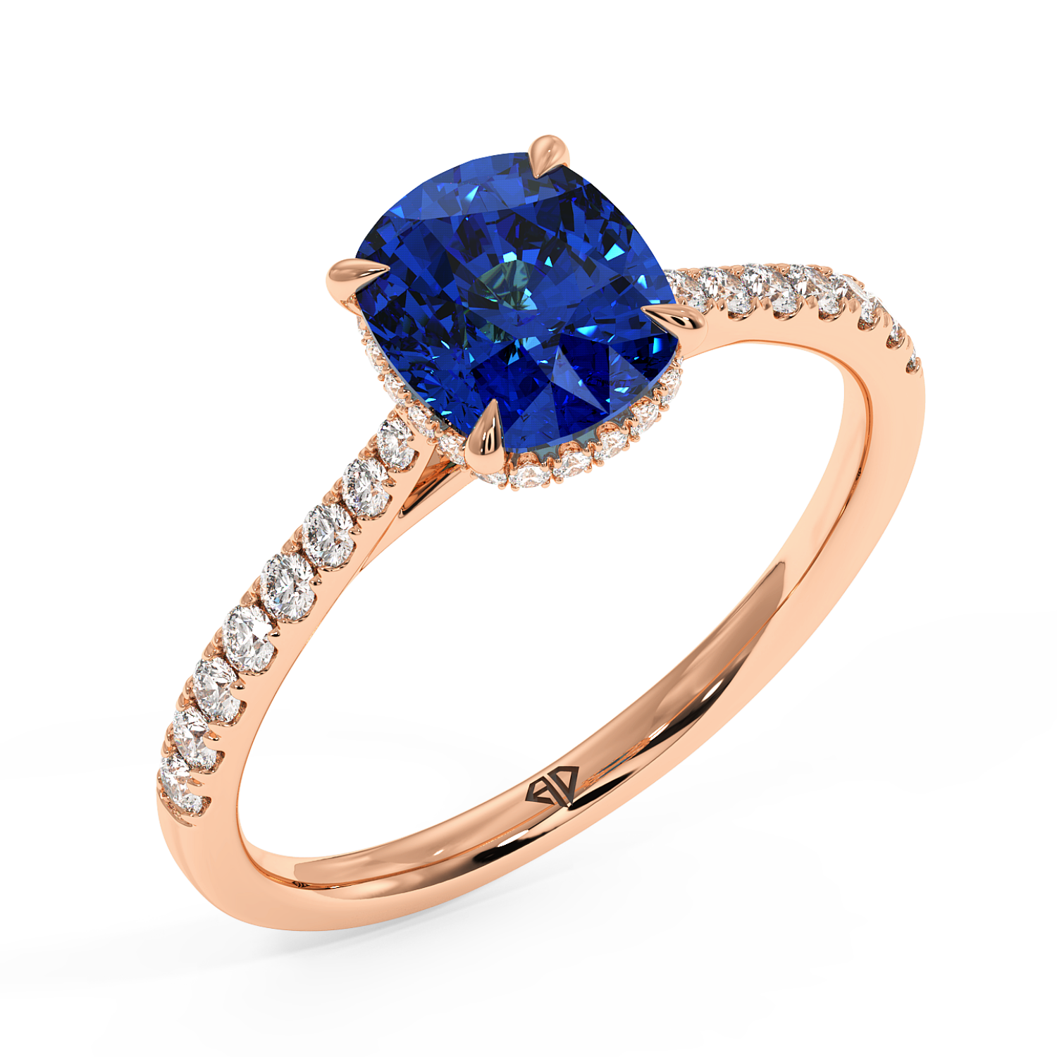 18K Rose Gold Hana Diamond Shoulder Hidden Halo Engagement Ring